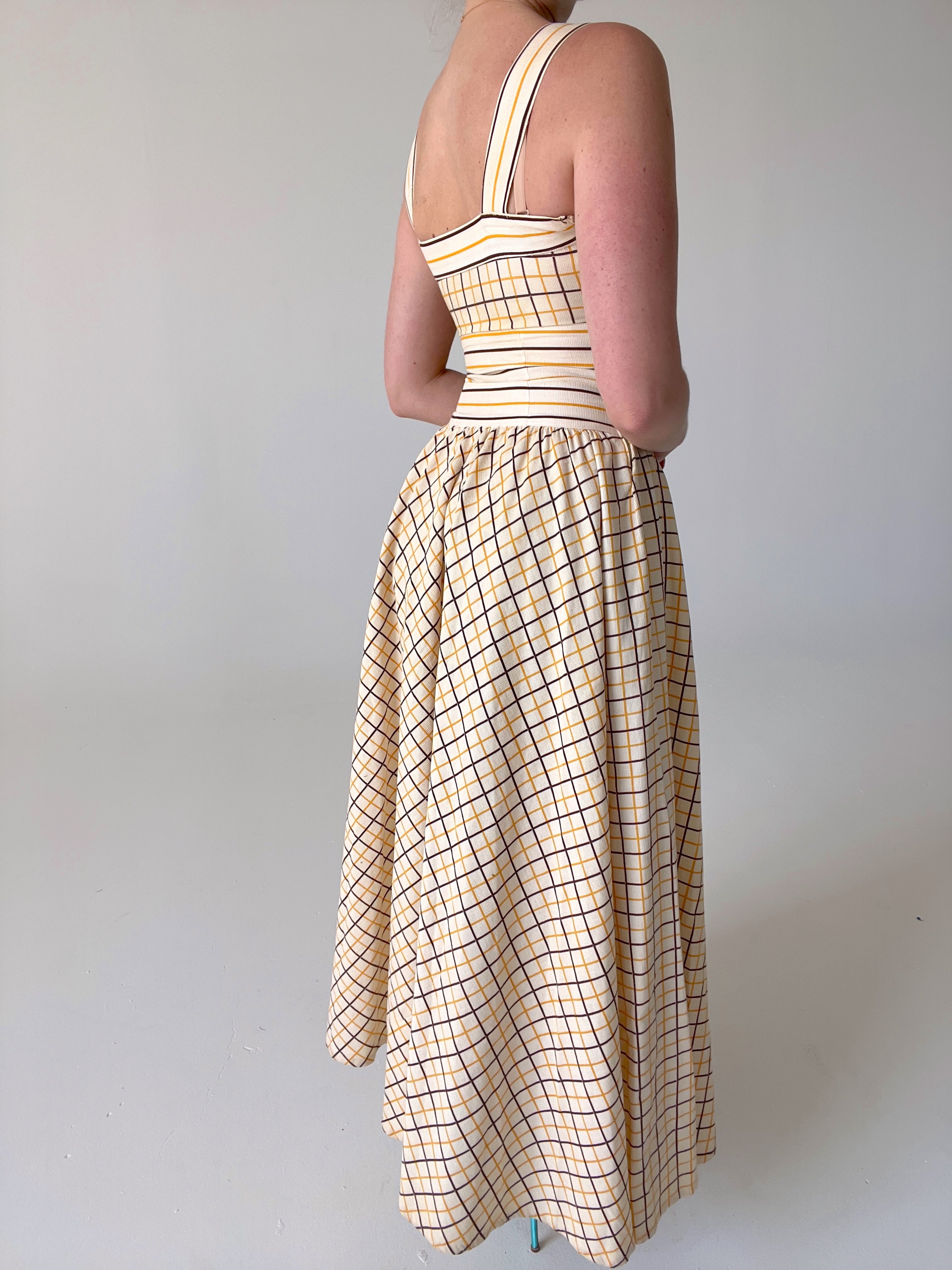 1940's Yellow and Brown Checkered Dress – Eveliina Vintage