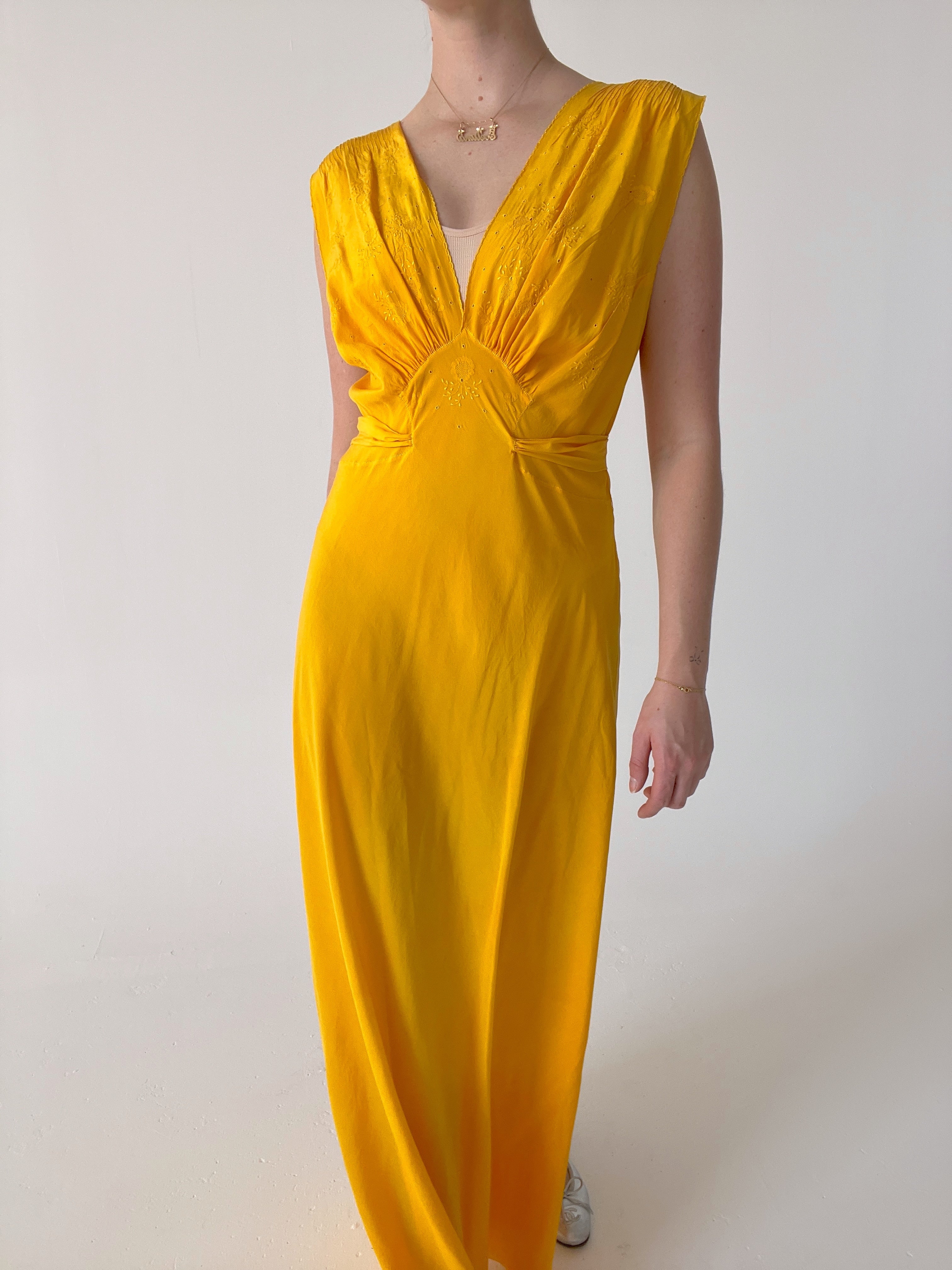 marigold silk dress Marigold Mermaid Satin Cowl Neck Long Bridesmaid Dress with Slit Marigold / US 2