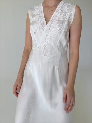 1940's Bridal White Silk Dress with Lace