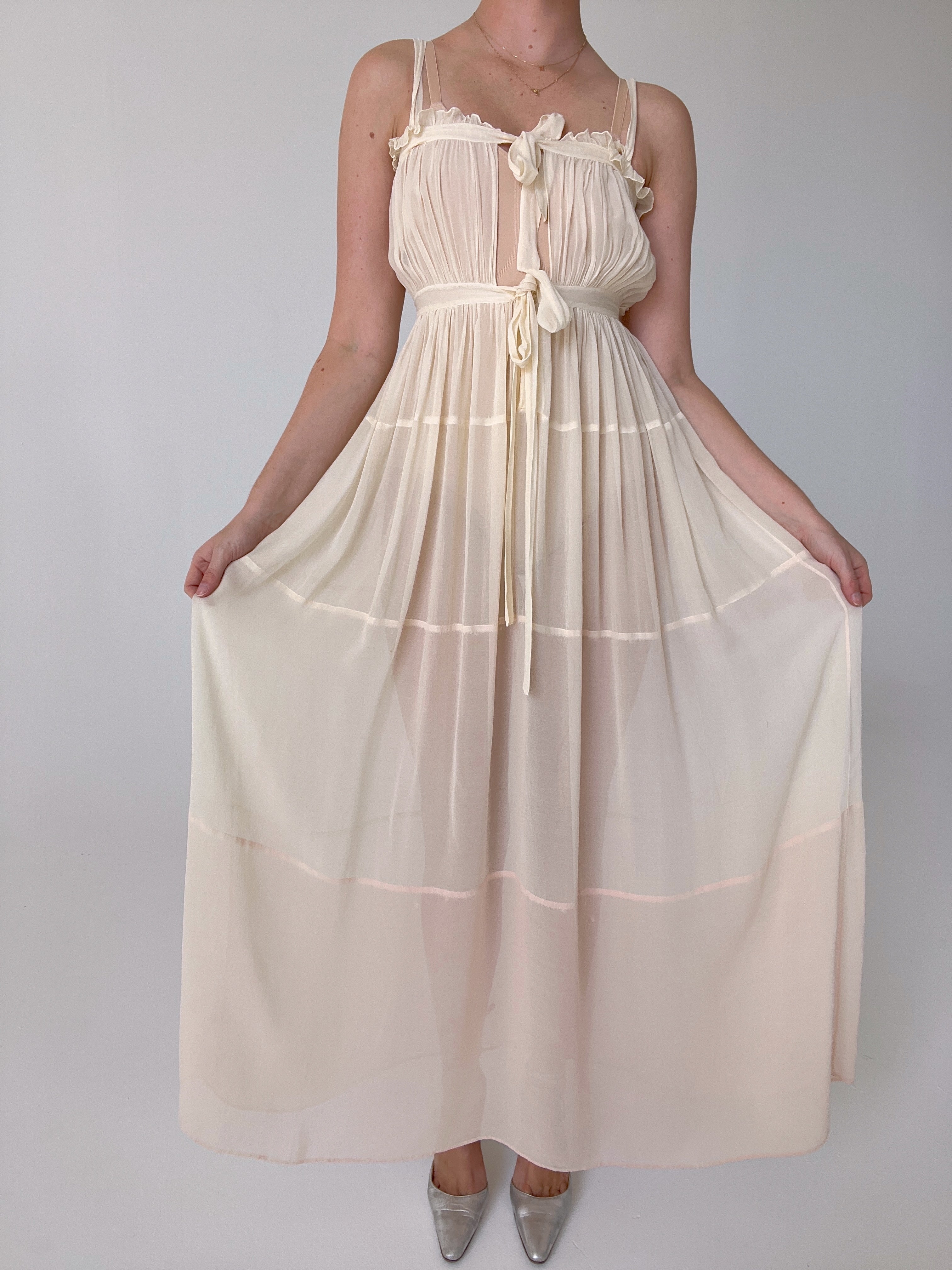 1930's Cream Silk Chiffon Dress