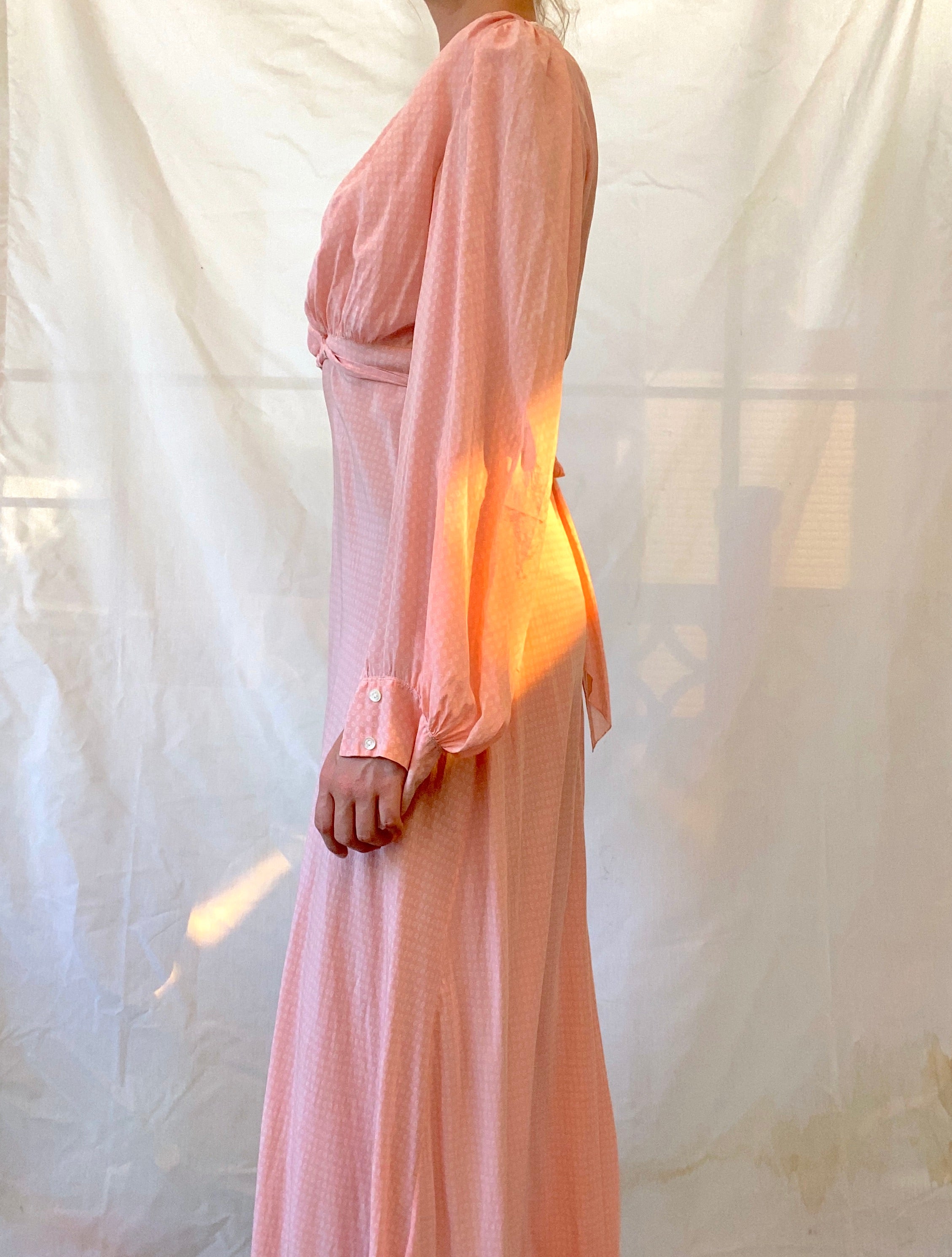 Lightweight Pink Silk Long Sleeve Wrap Dress