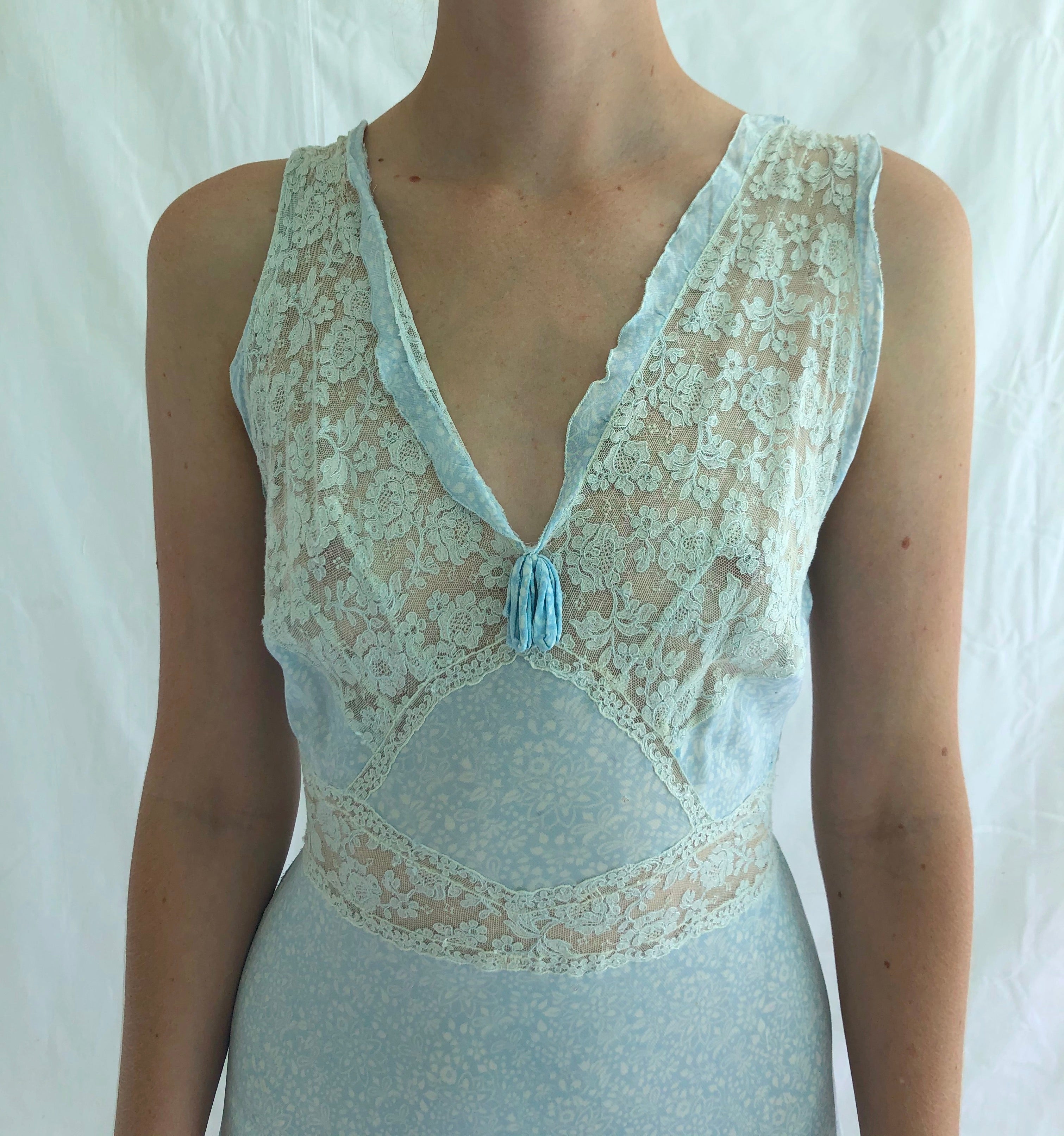 1930's Baby Blue Slip with White Floral Print