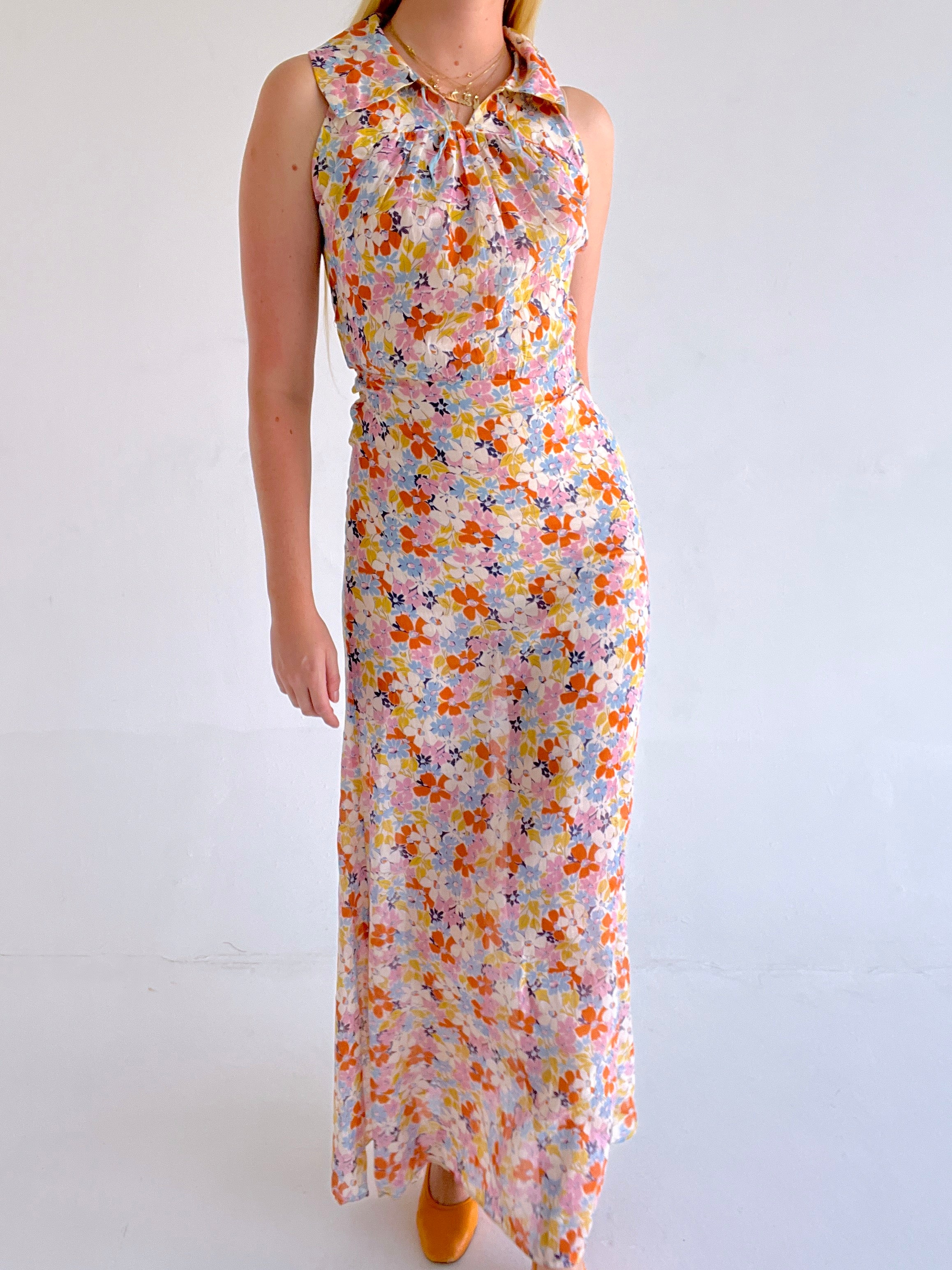 1930's Multicolor Floral Print Halter Dress Eveliina Vintage 1930's Multicolor Floral Print Halter Dress Eveliina Vintage
