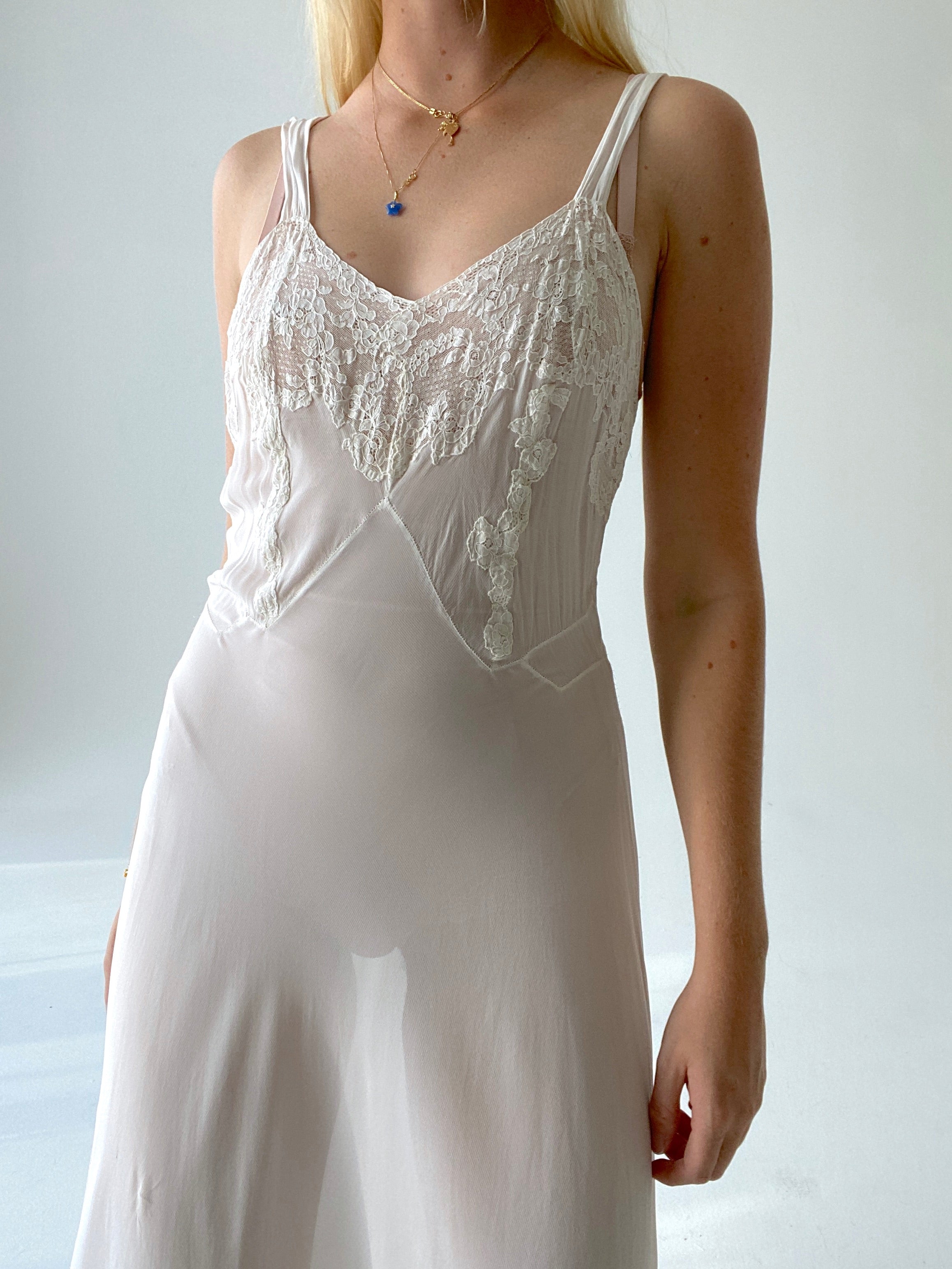1930's White Crepe Slip with Lace