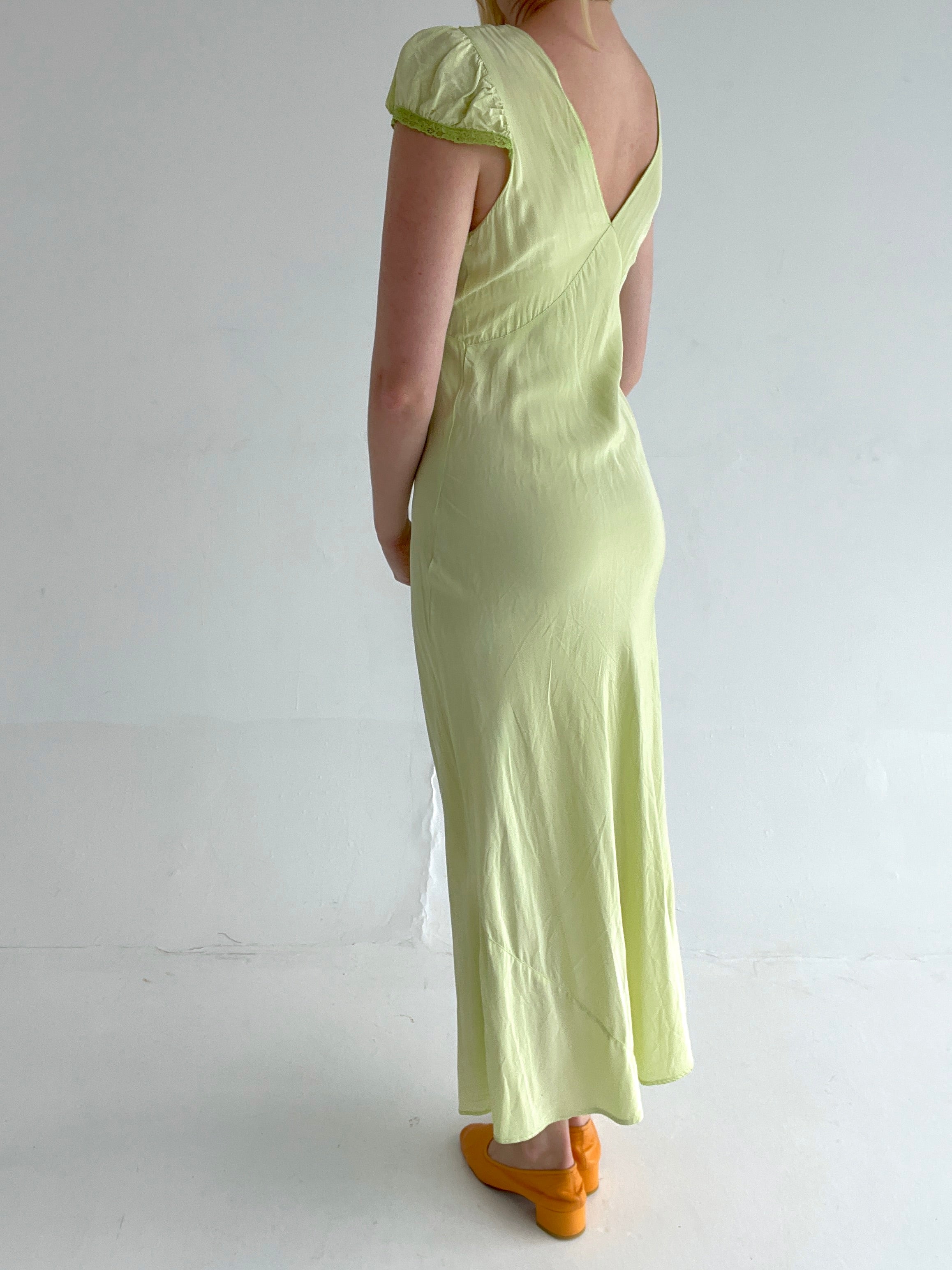 Hand Dyed Grassy Green Slip with Cap Sleeve