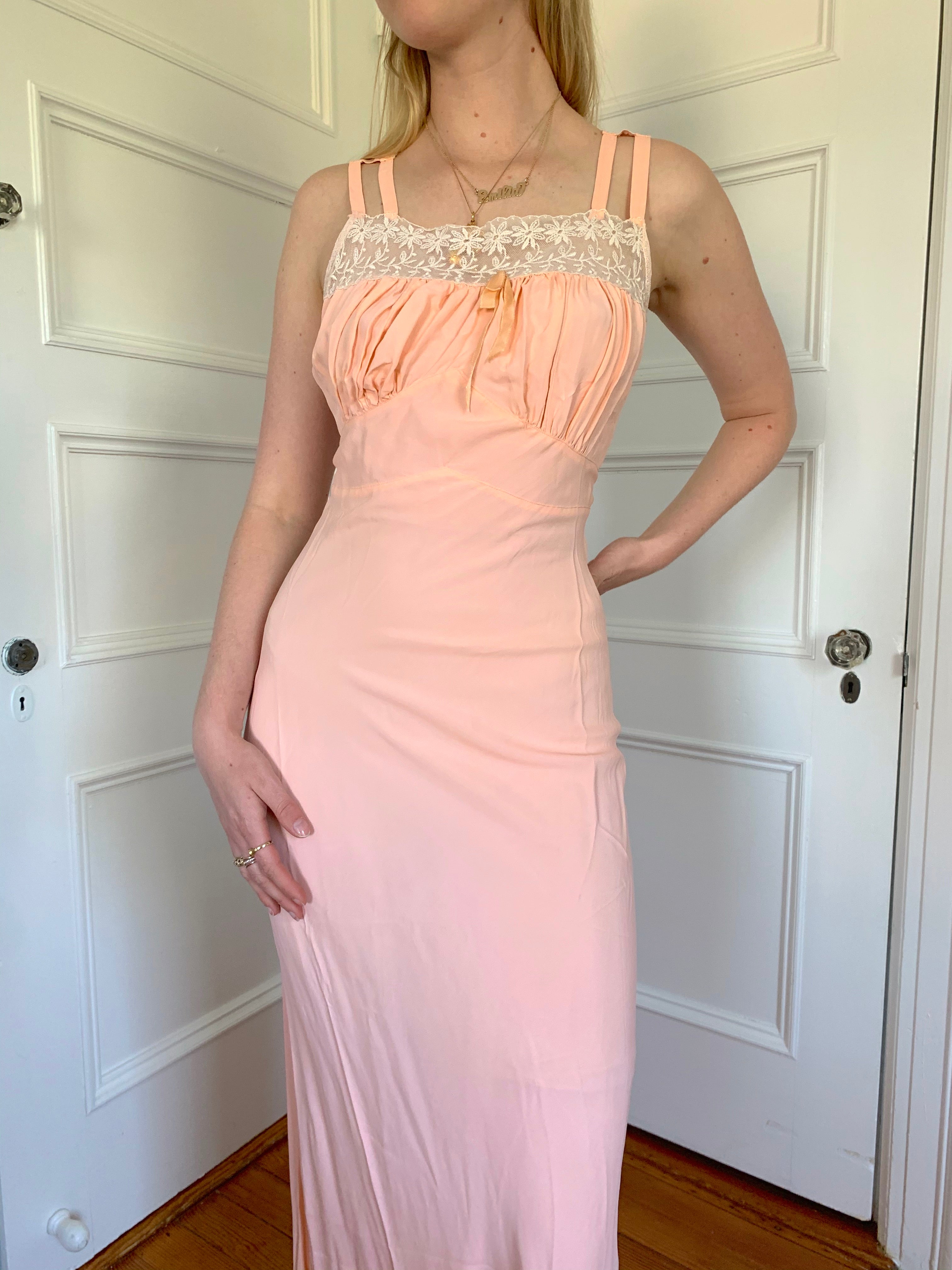 40's Peach Slip with White Lace Detail