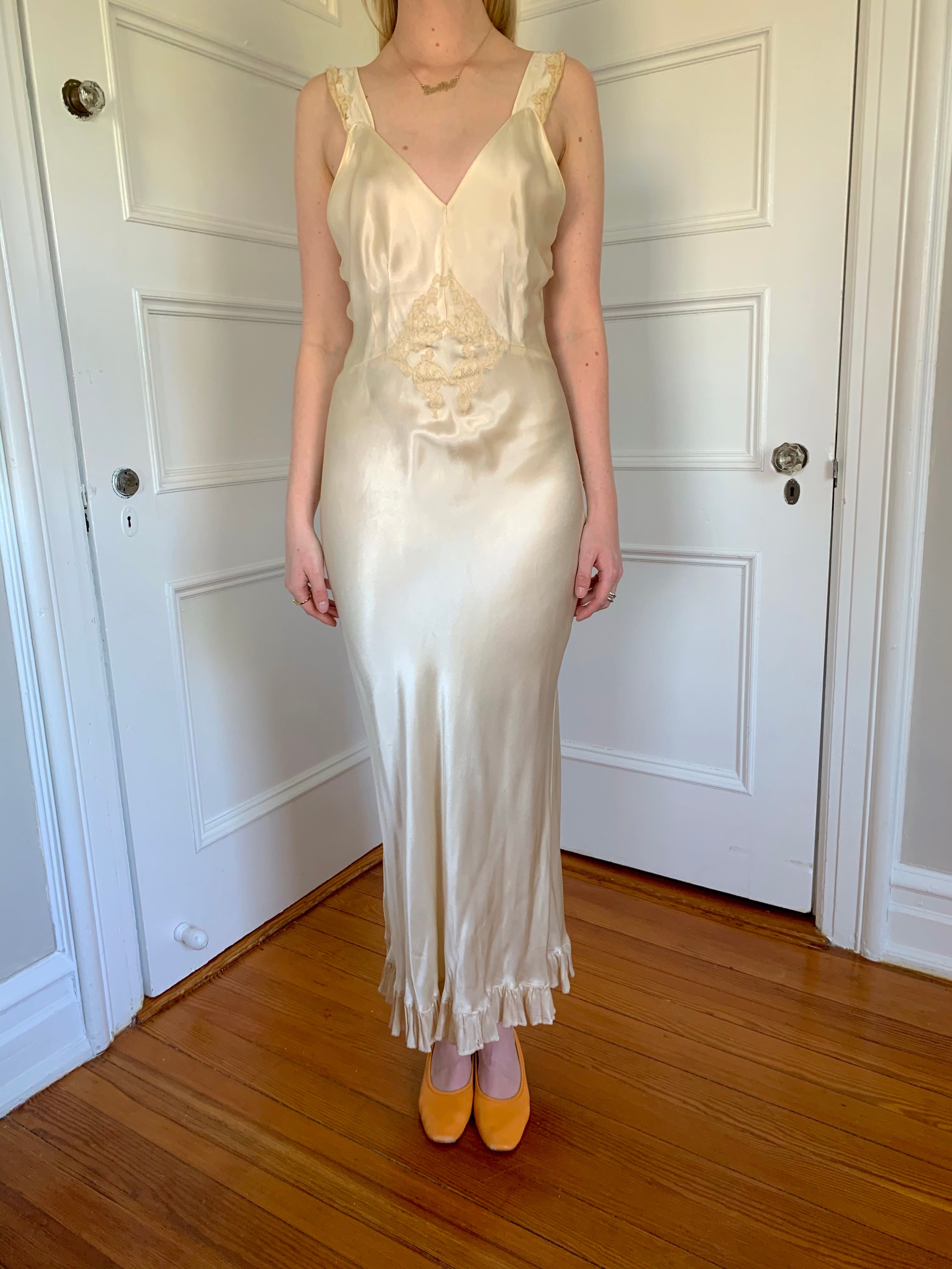 Cream Silk Slip with Lace Detail