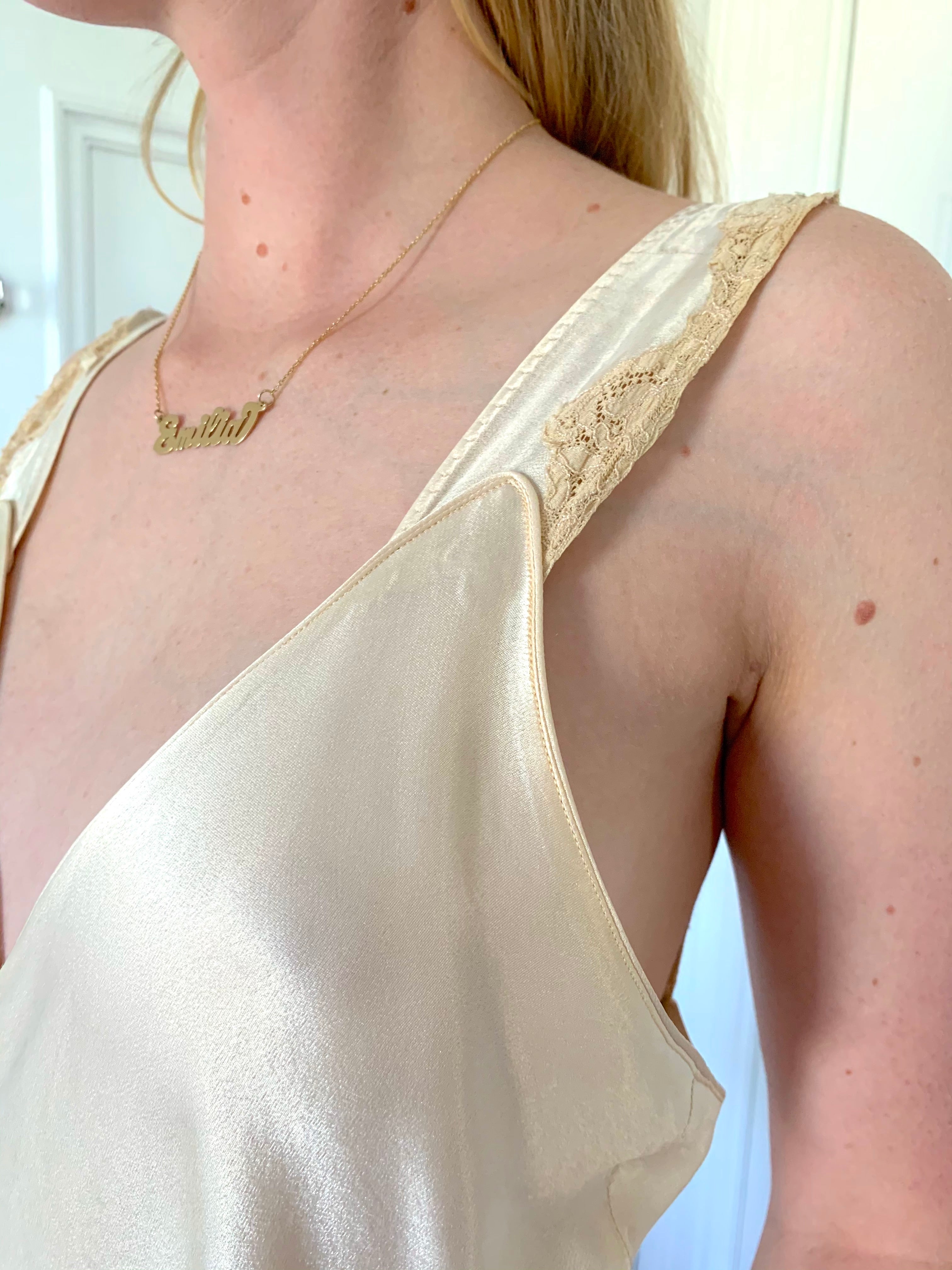 Cream Silk Slip with Lace Detail