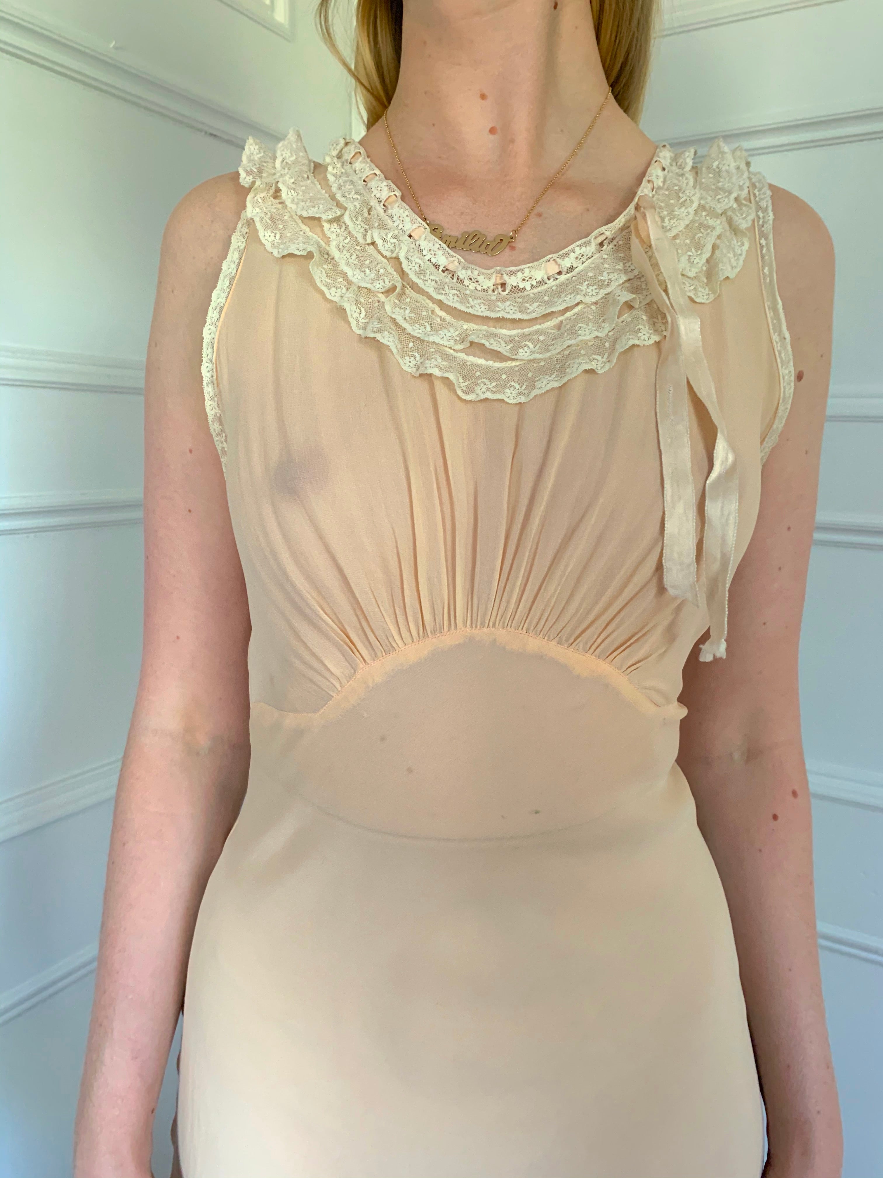 Pale Pink Chiffon Dress with White Lace