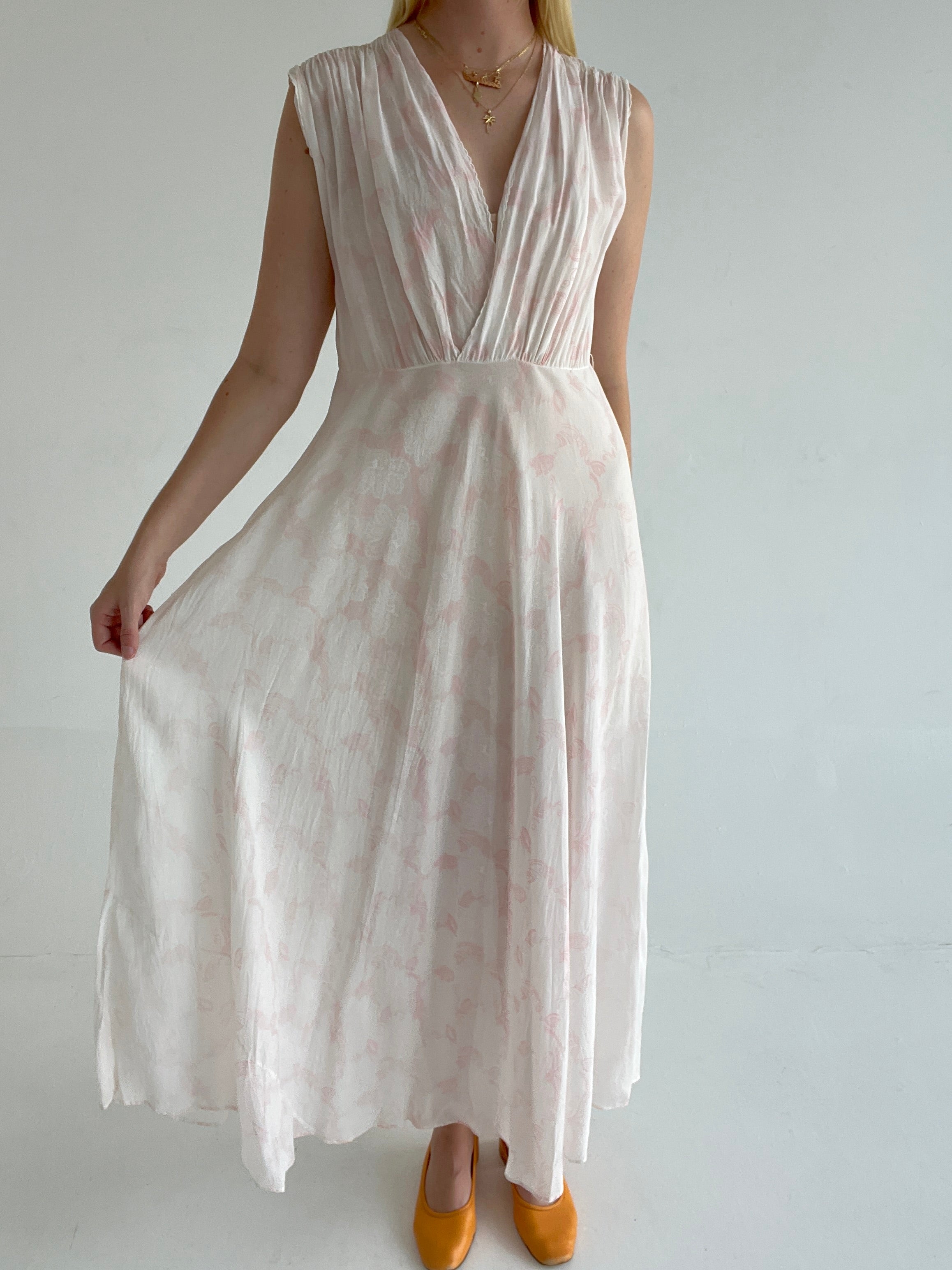1940's White Slip with Pink Floral Print