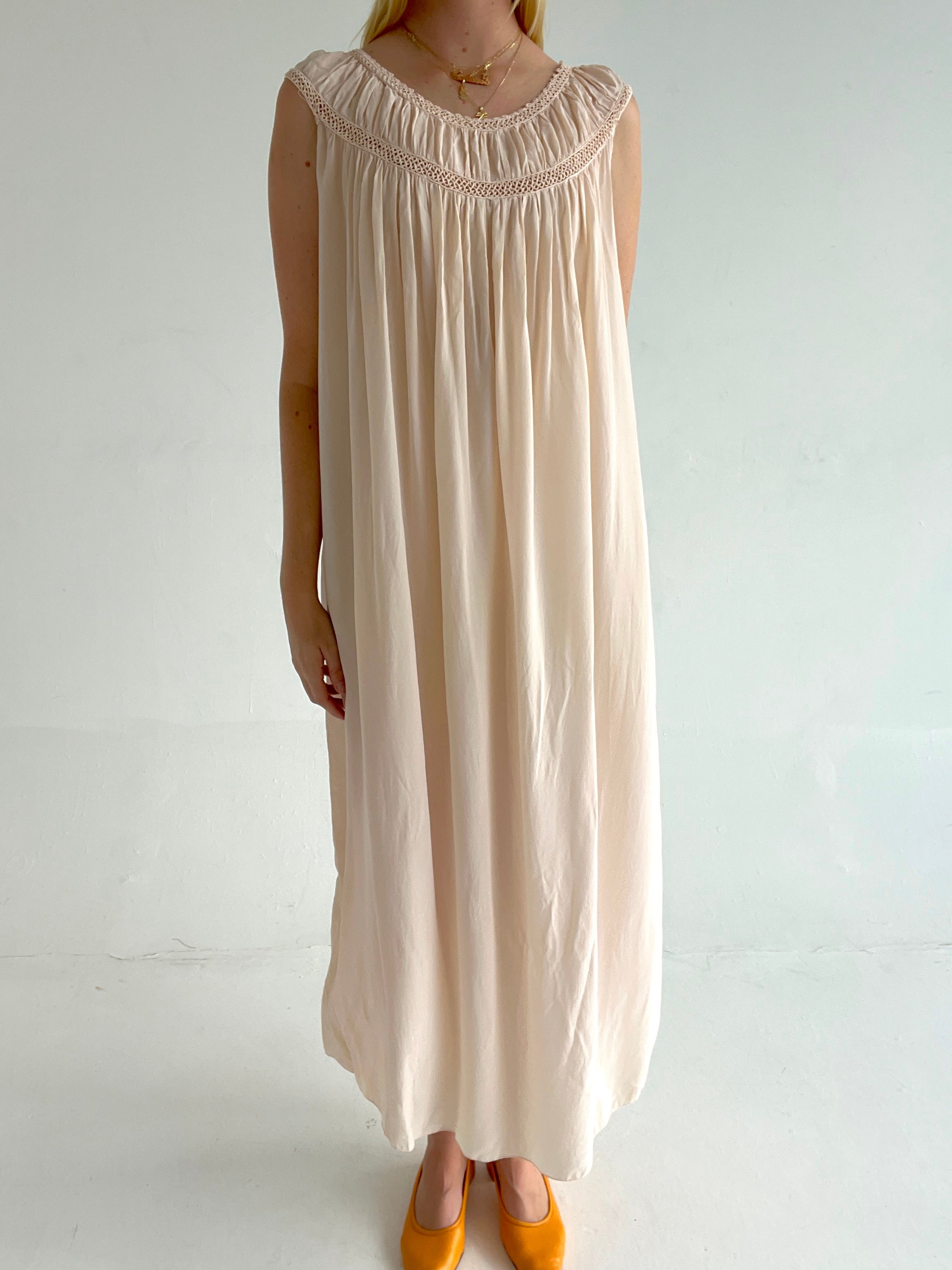 1930's Pale Peach Silk Dress
