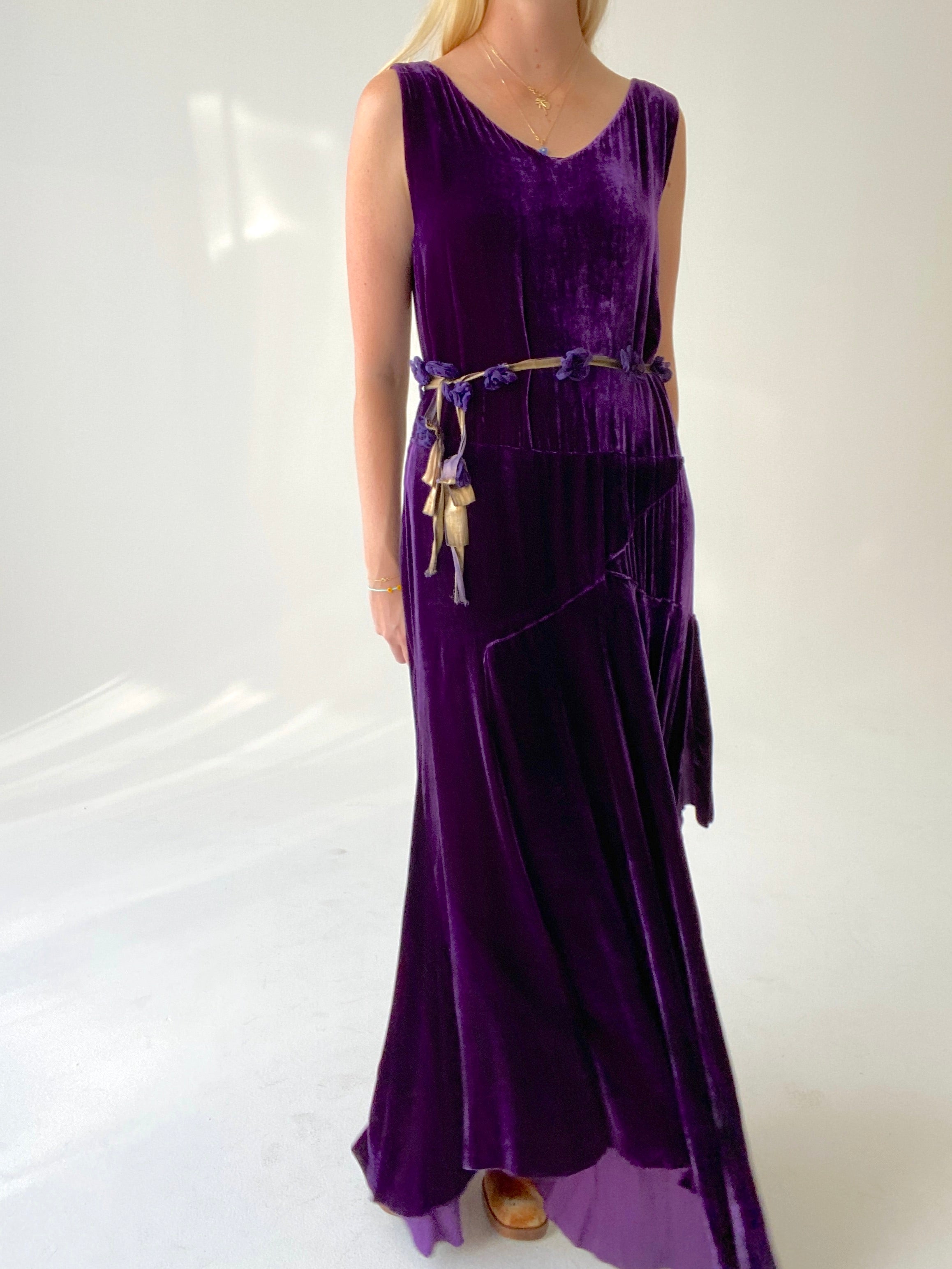 1920's Deep Purple Silk Velvet Dress