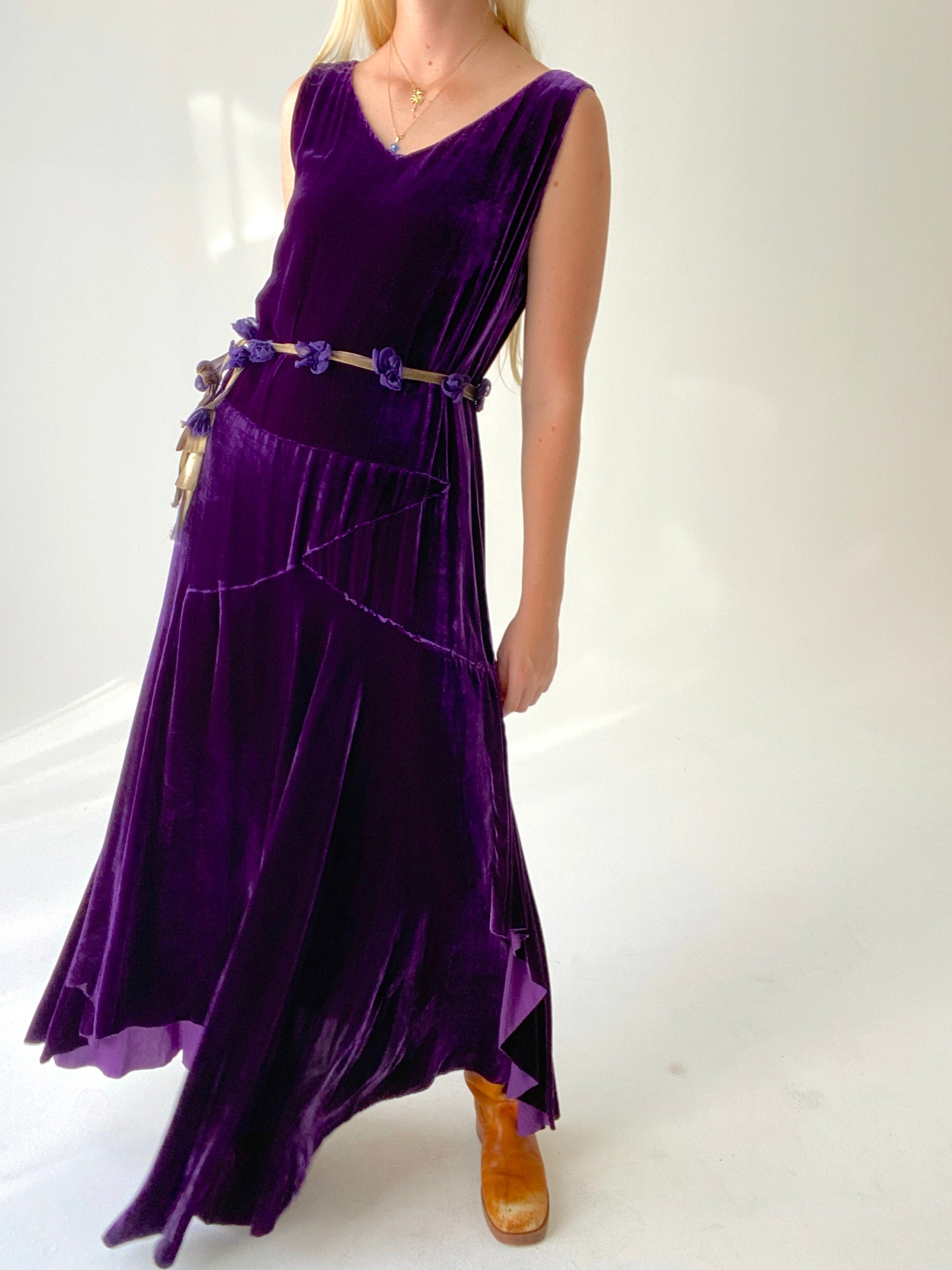1920's Deep Purple Silk Velvet Dress