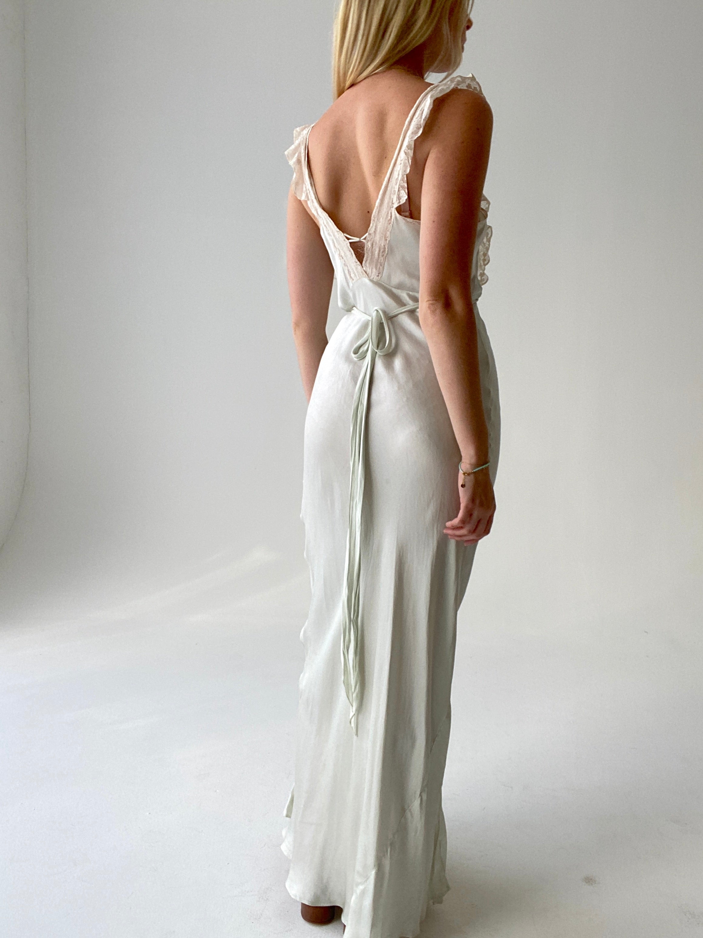 1930's Pale Mint Slip with Off White Lace