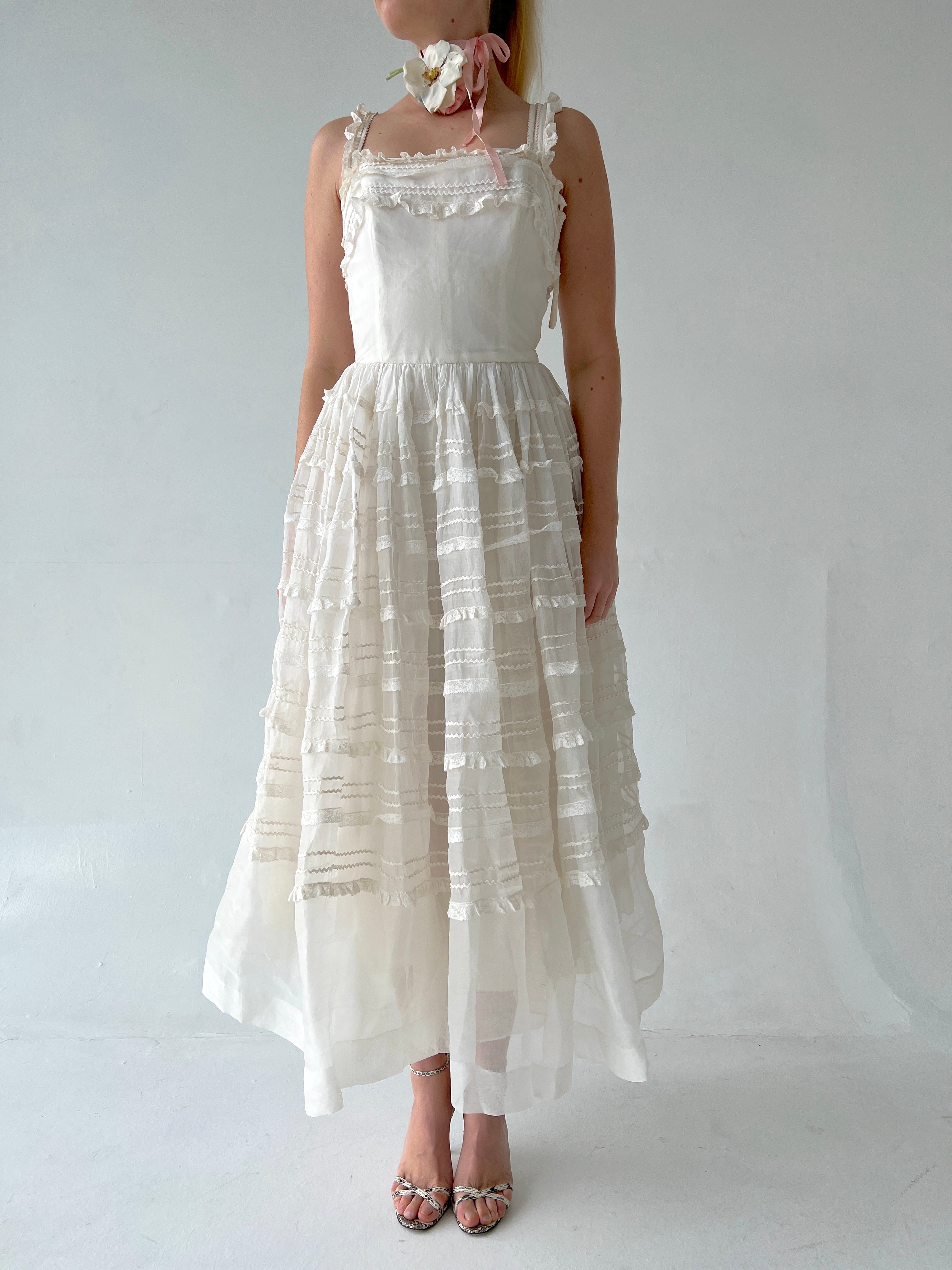 1920's White Tiered Organza Dress