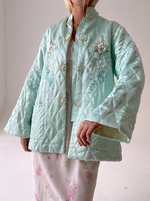 1950's Aqua Quilted Silk Jacket