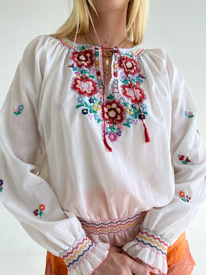 Long Sleeve Embroidered Peasant Blouse