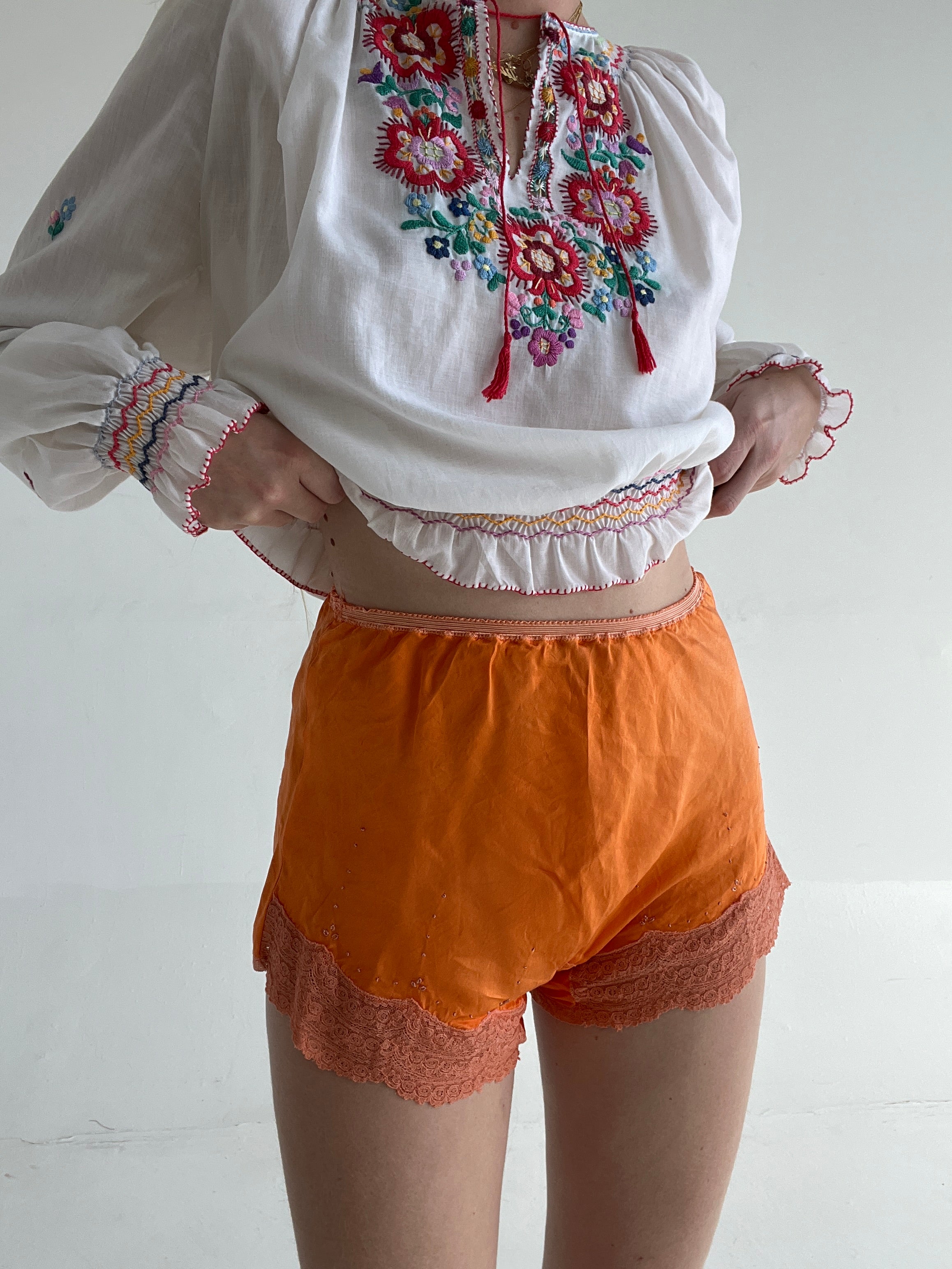 Hand Dyed Orange Silk Shorts
