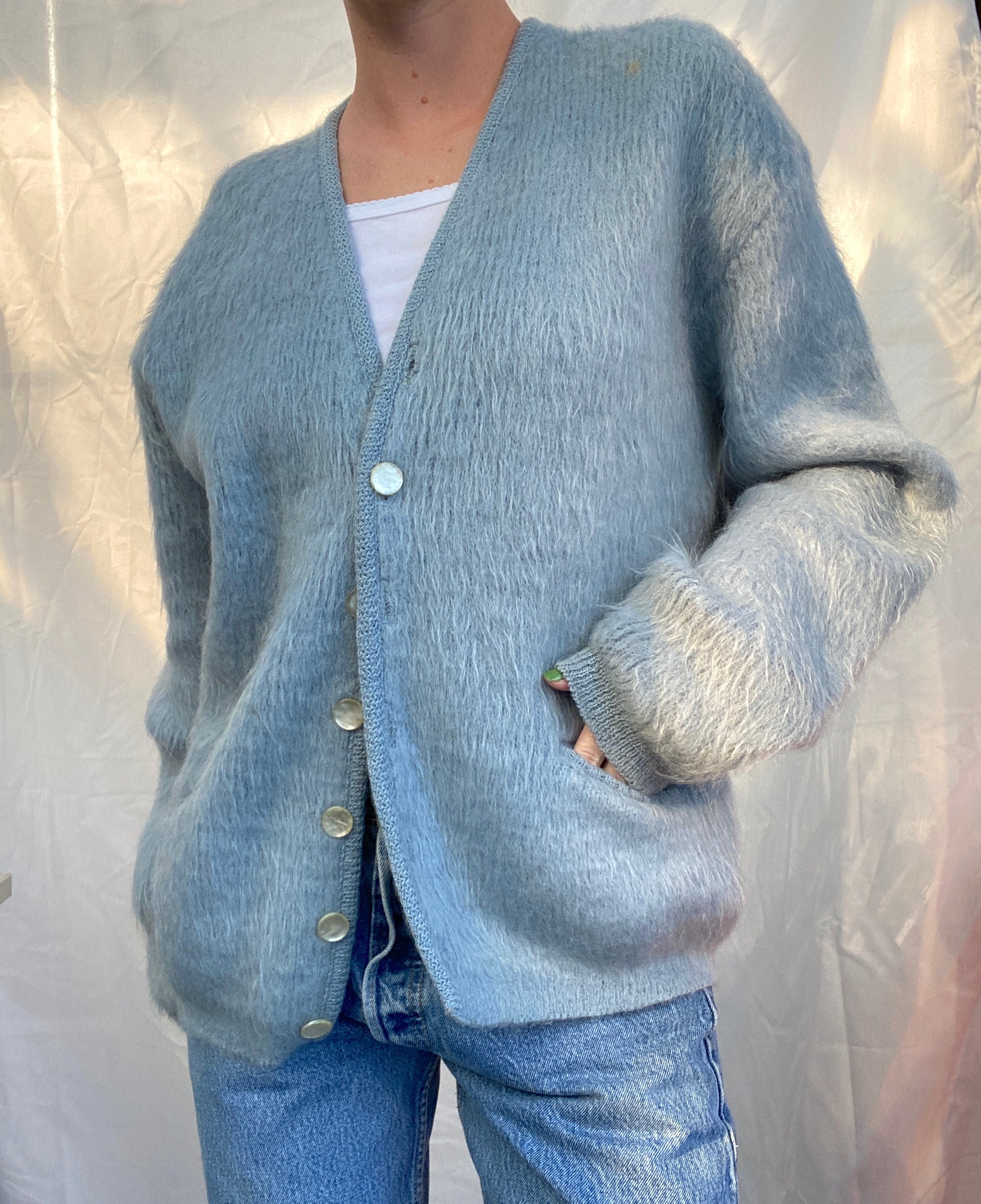 Light Blue Fuzzy Cardigan – Eveliina Vintage