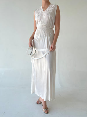 1930's Bridal White Silk Slip with Lace