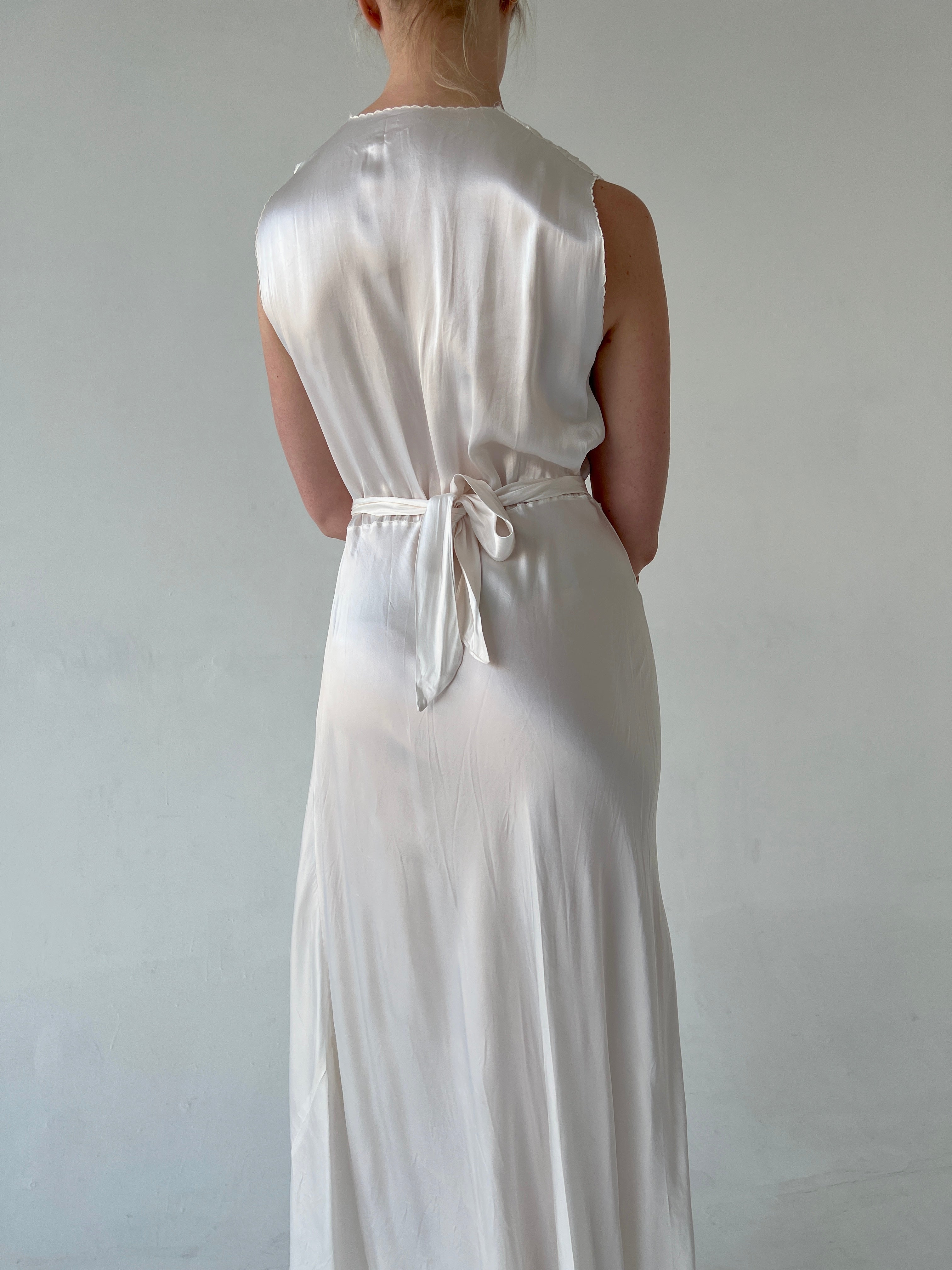 1930's Bridal White Silk Slip with Lace