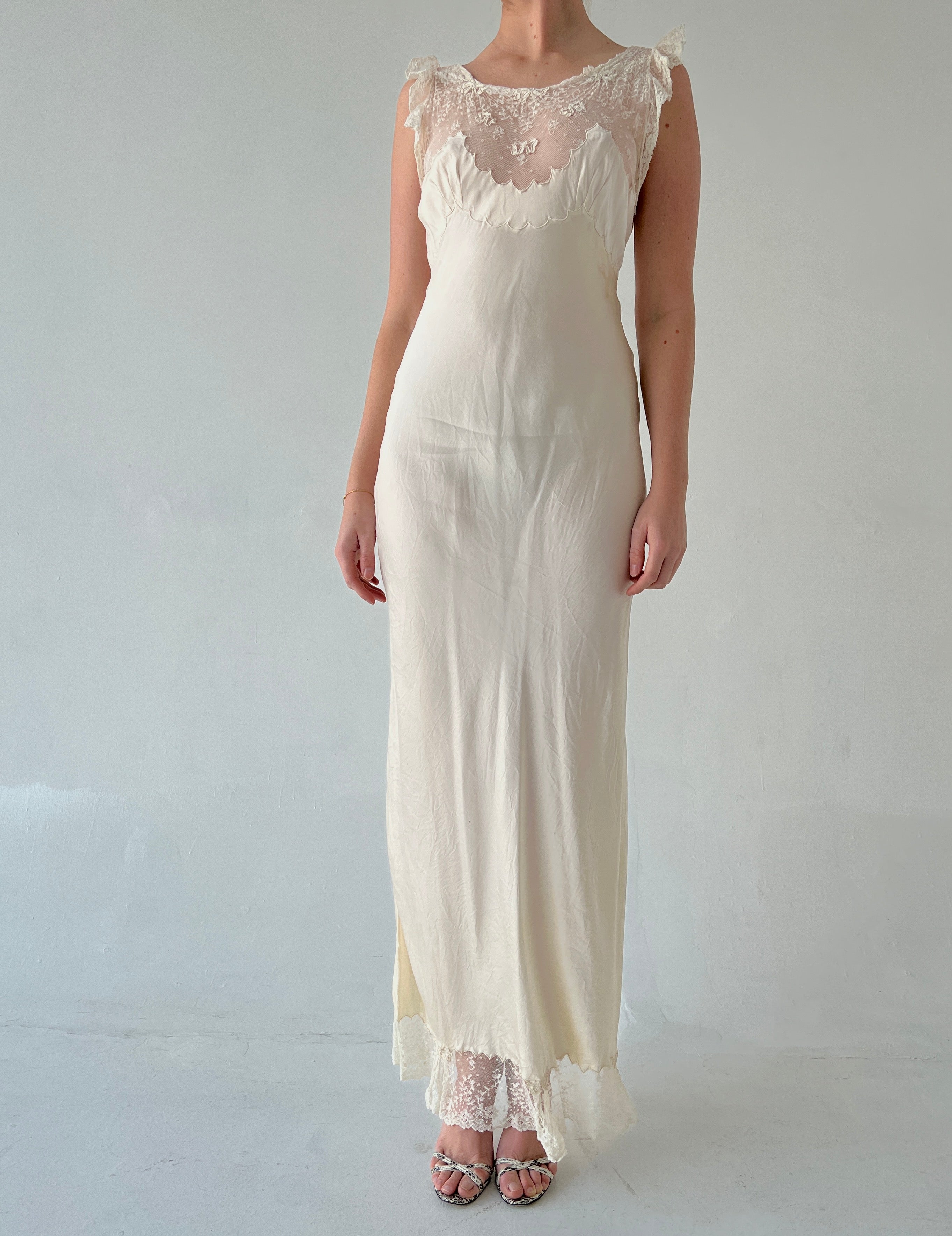 1930's Silk Slip with Lace and Bow Embroidery