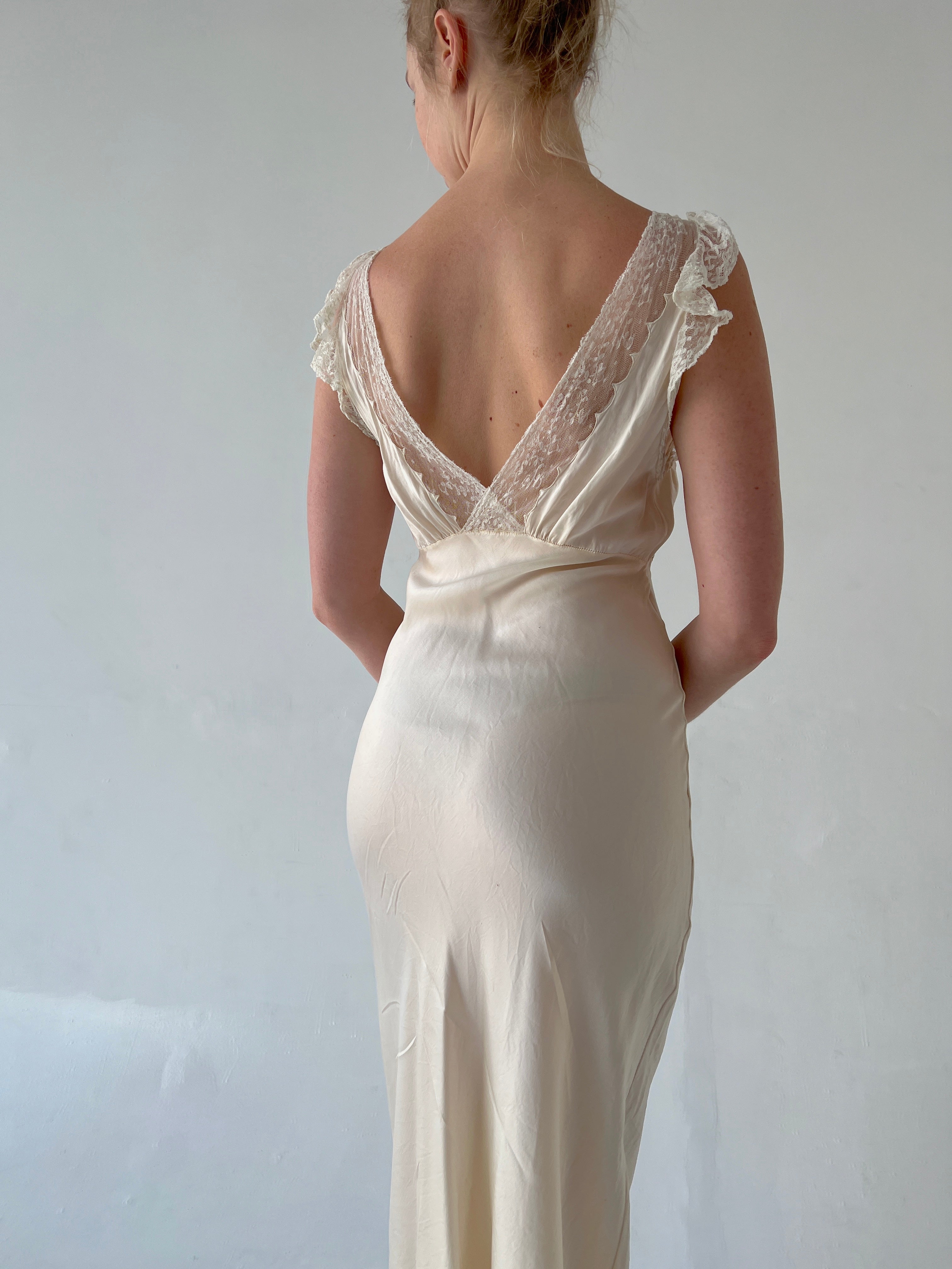 1930's Silk Slip with Lace and Bow Embroidery
