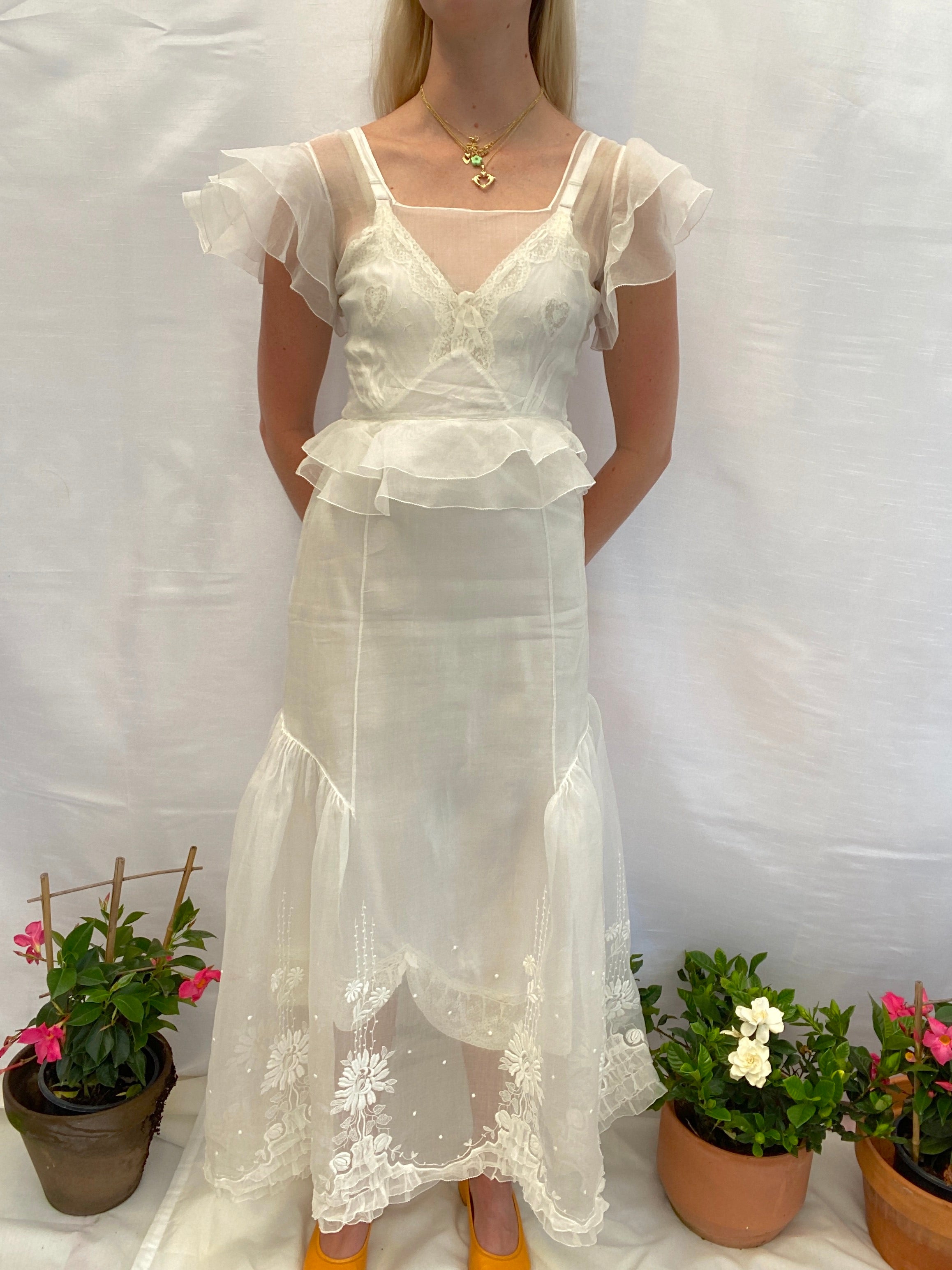 white floral organza dress Wedding dress Satin and silk organza maxi dress with a voluminous flower RASARIO Online Boutique 44 (FR) / White