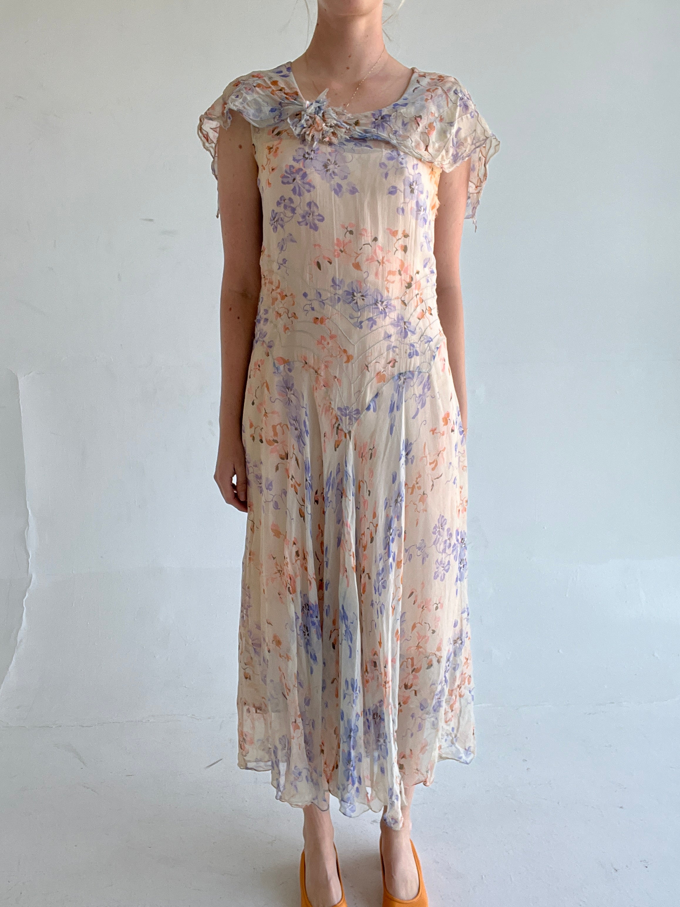 1920's Floral Chiffon Gown