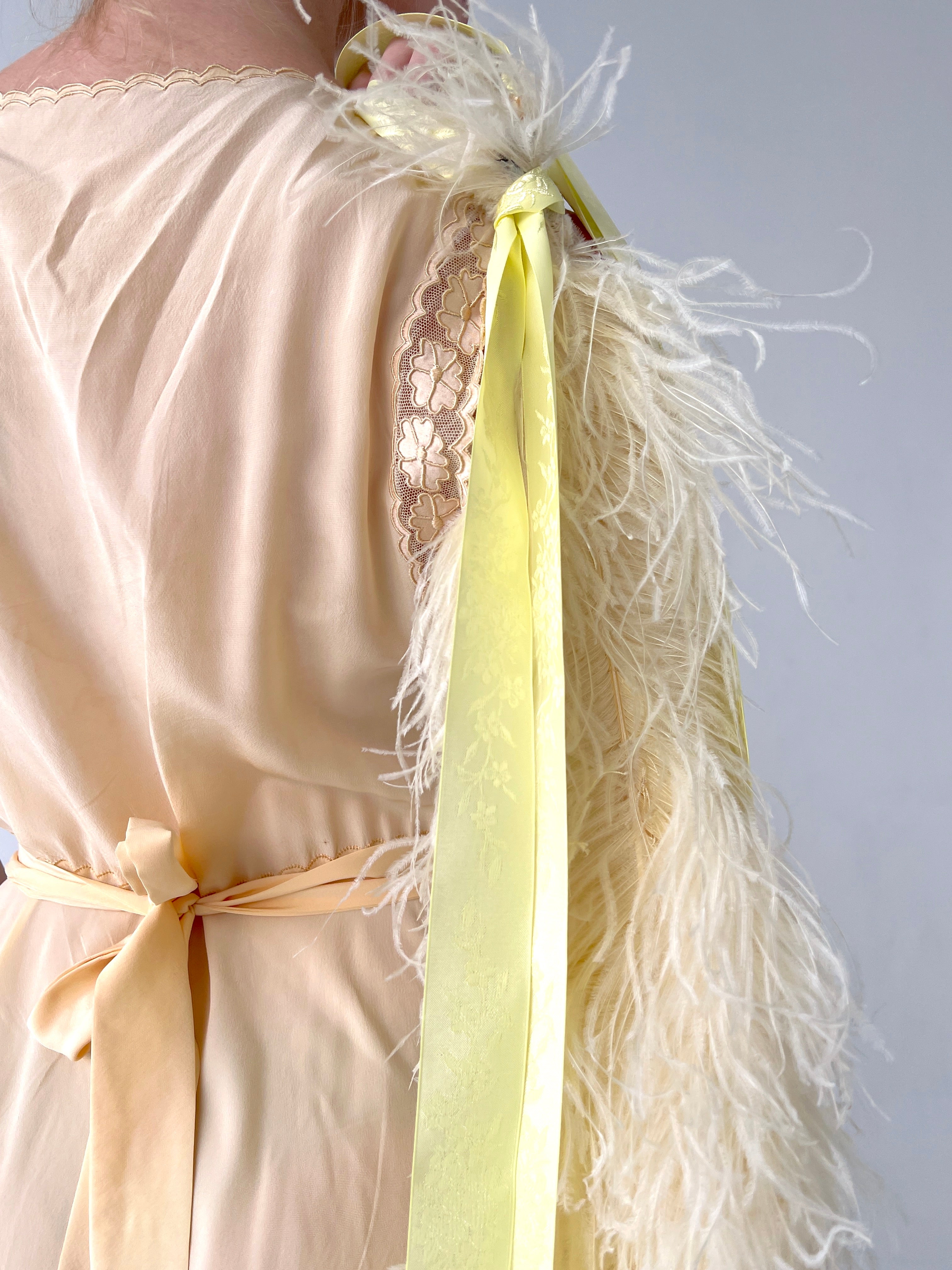 1940's Yellow Silk Dress with Floral Lace