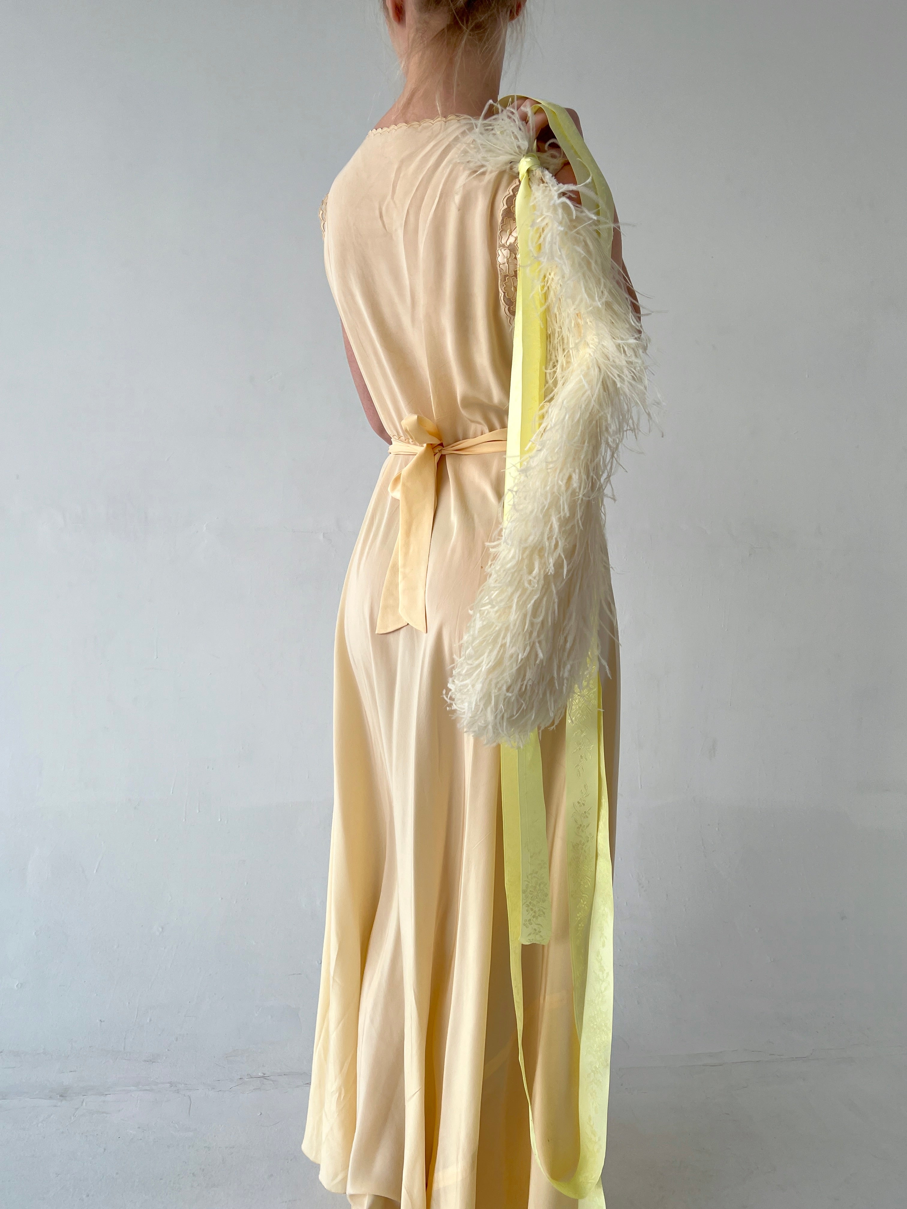 1940's Yellow Silk Dress with Floral Lace Eveliina Vintage 1940's Yellow Silk Dress with Floral Lace Eveliina Vintage