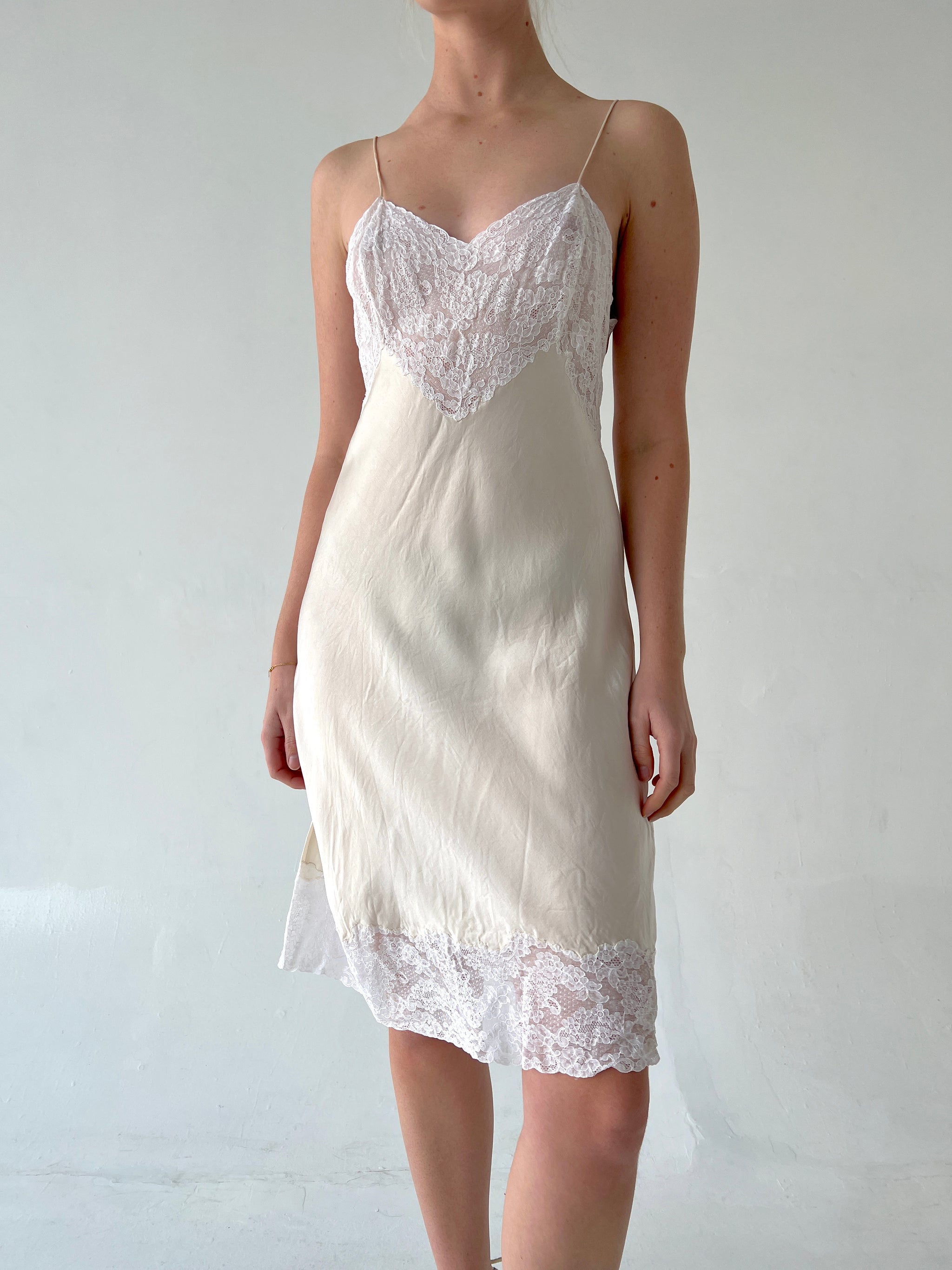 1940's White Silk Slip with White Lace – Eveliina Vintage