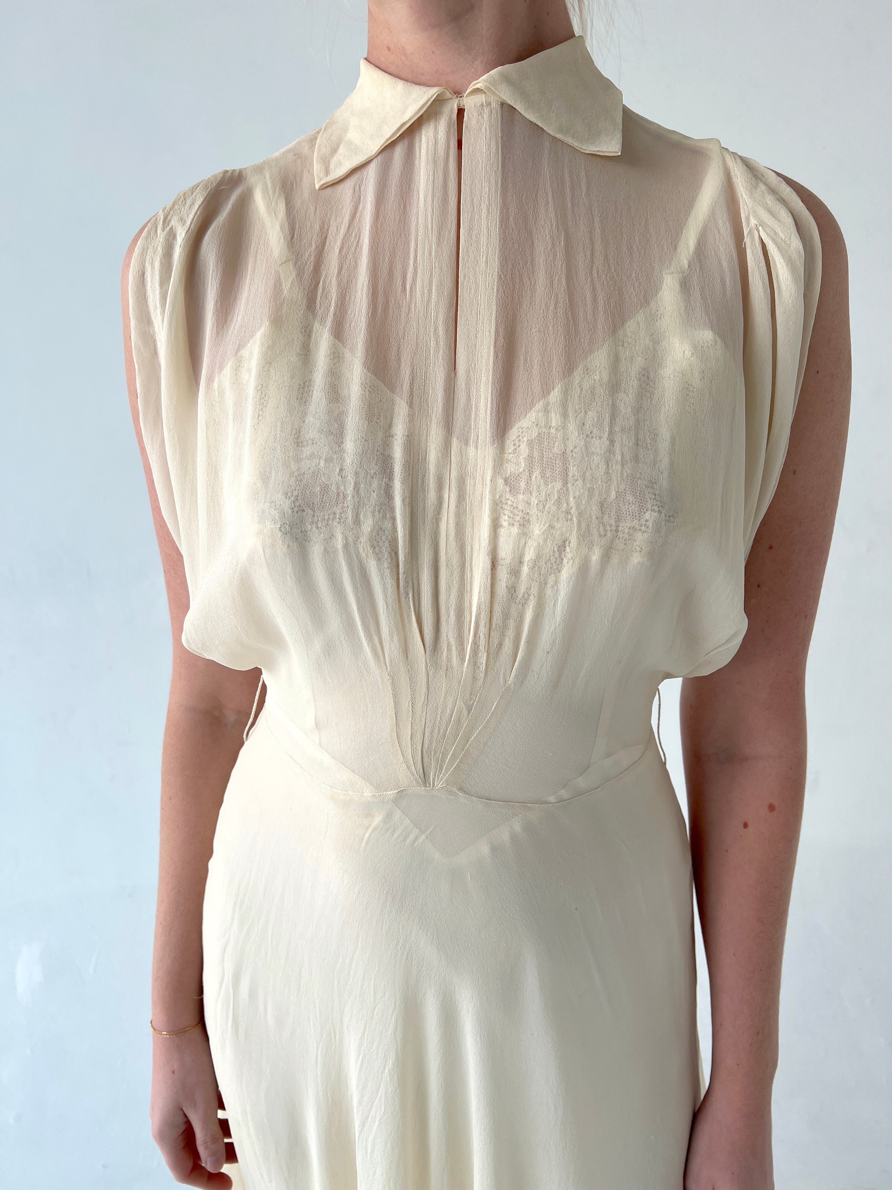 1930's Cream Silk Chiffon Gown