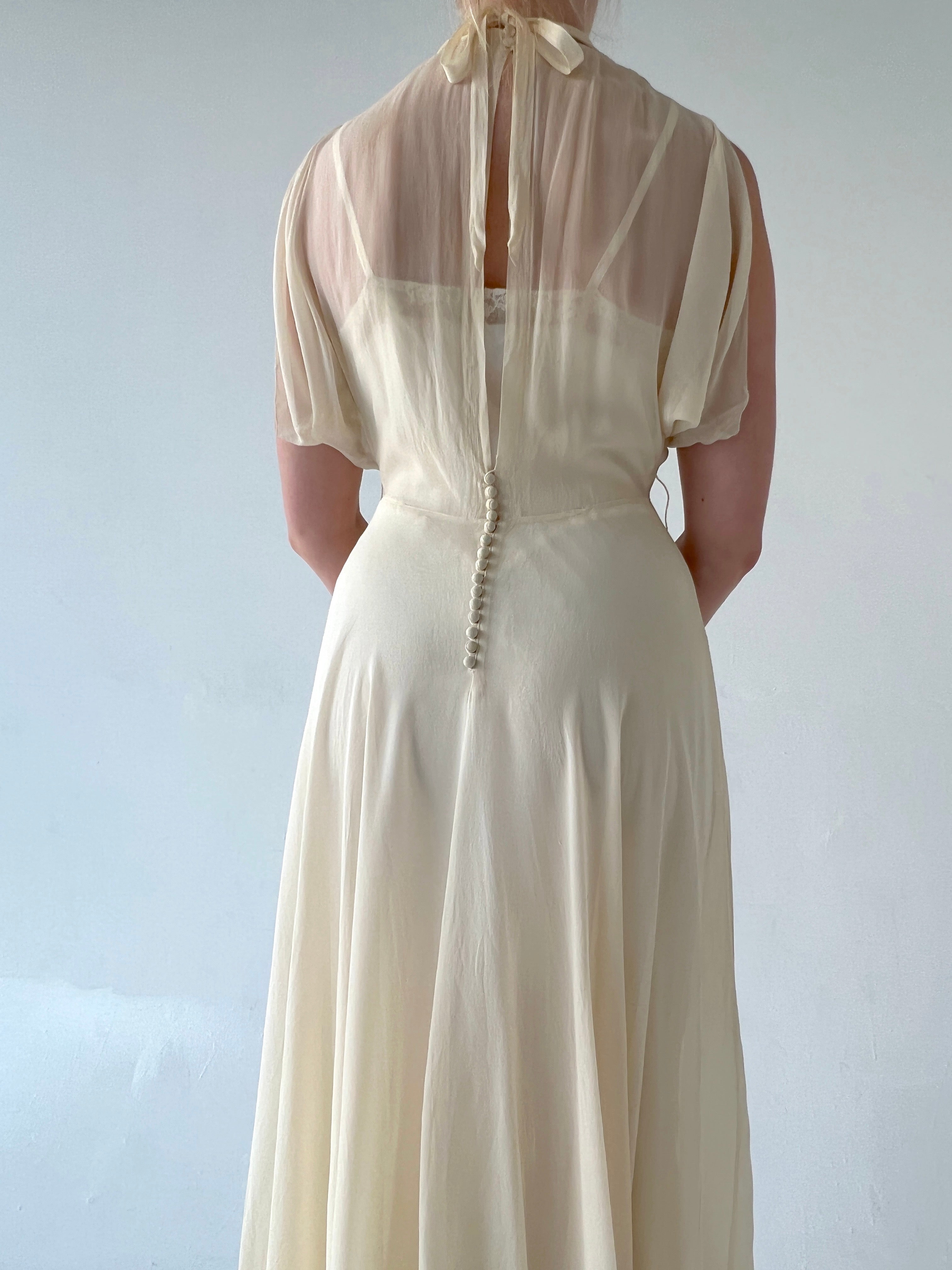 1930's Cream Silk Chiffon Gown