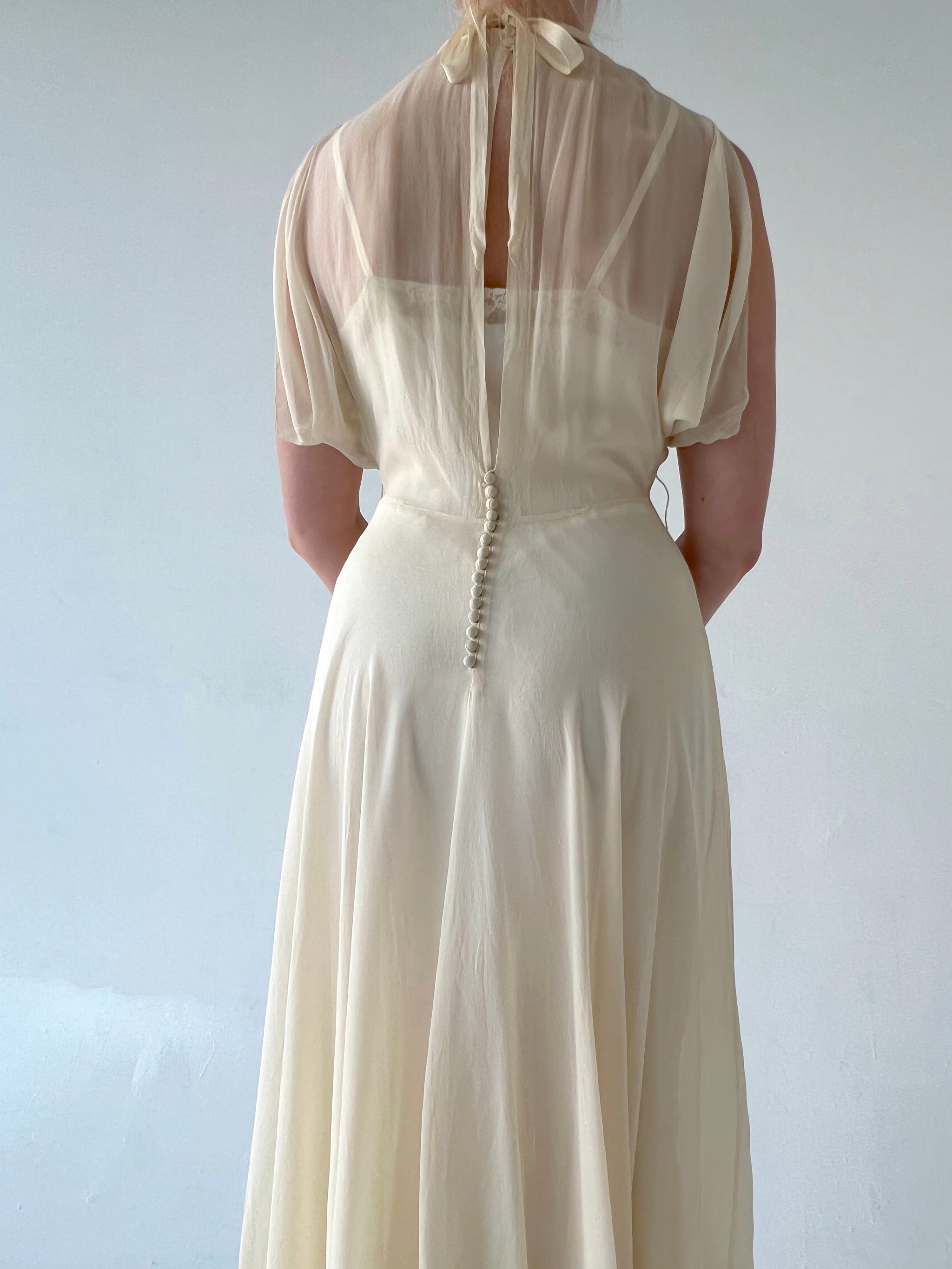 cream silk chiffon dress Rowena Butter-Cream backless gown in Silk Satin