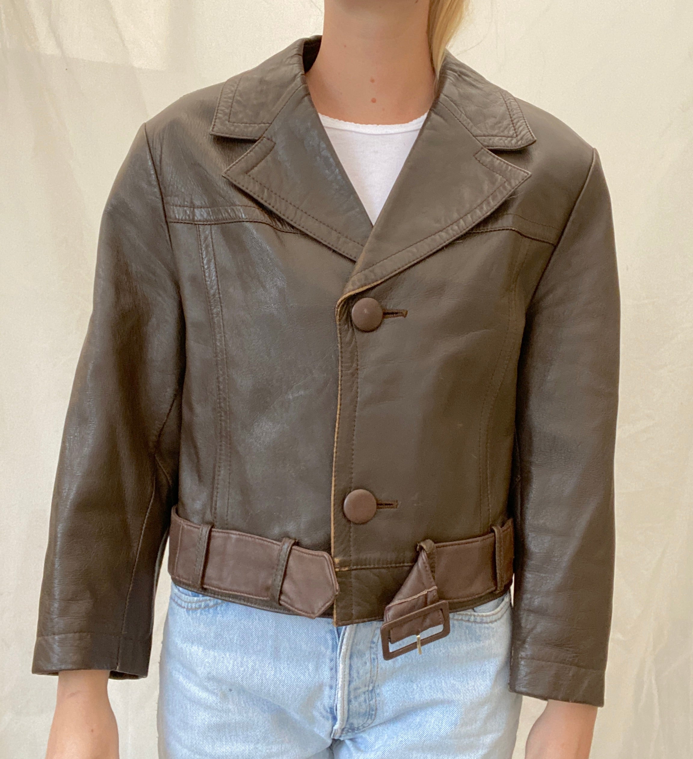 70's Chocolate Brown Cropped Leather Jacket
