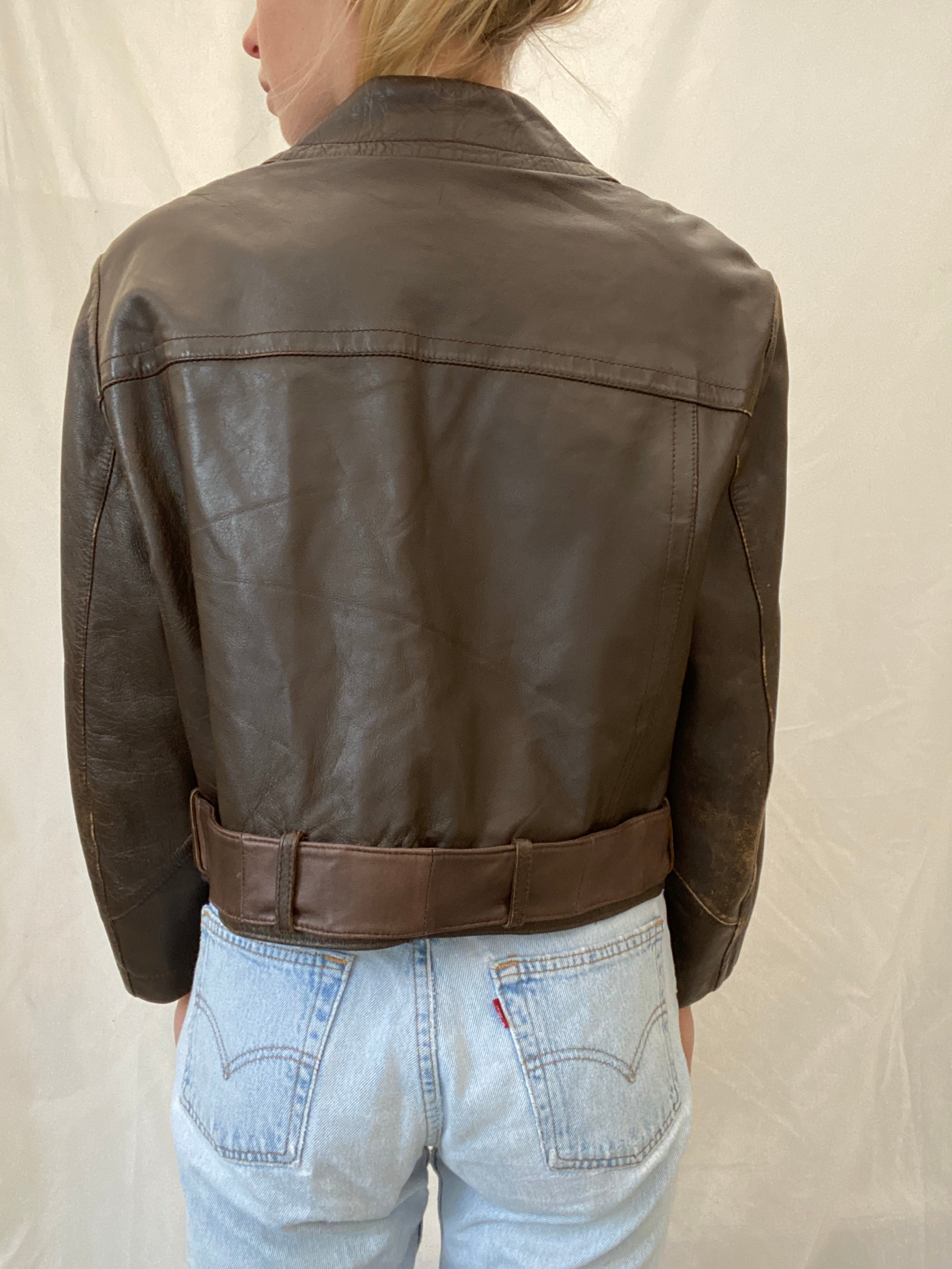 70's Chocolate Brown Cropped Leather Jacket
