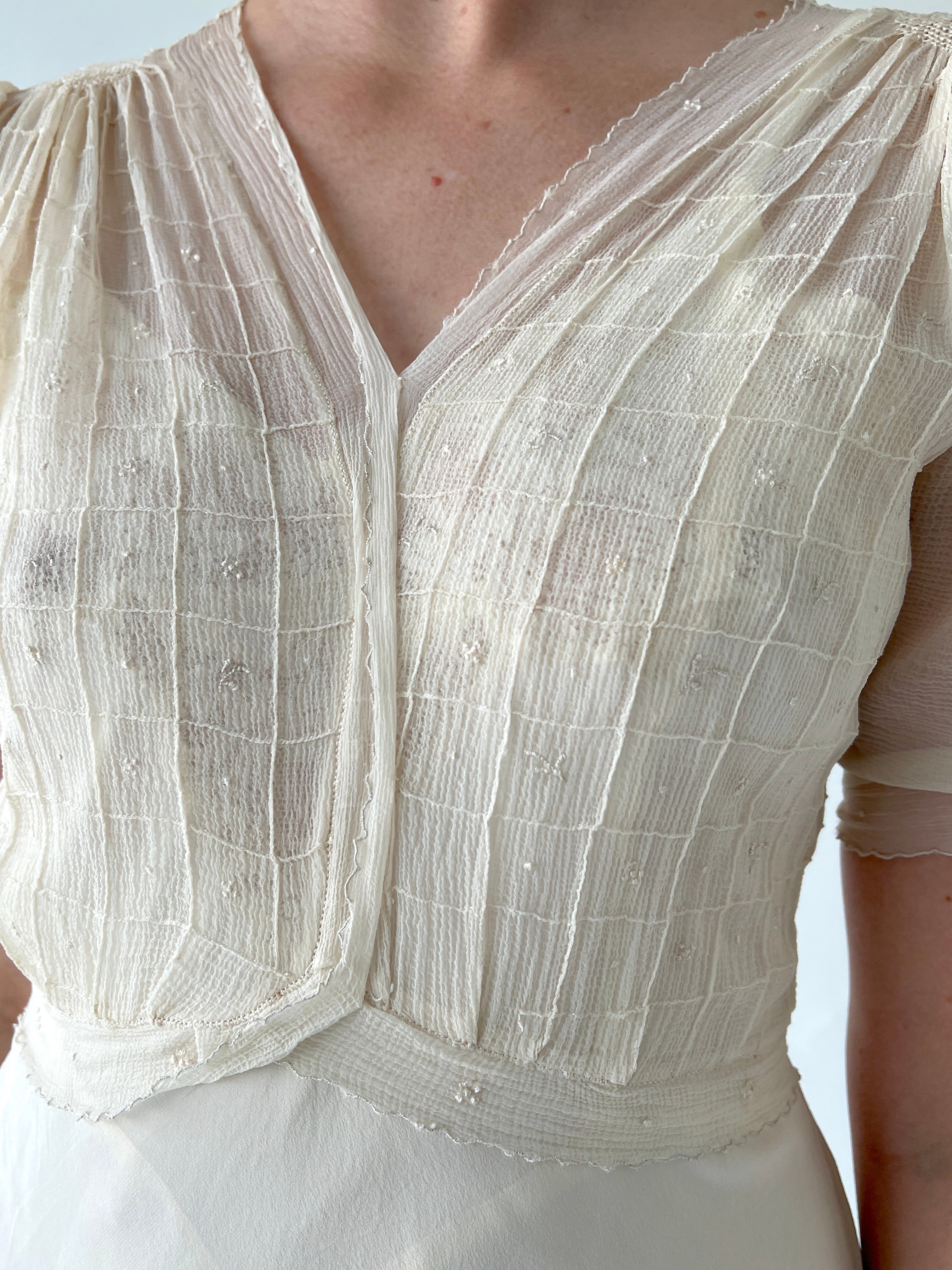 1930's Silk Chiffon Short Sleeve Dress