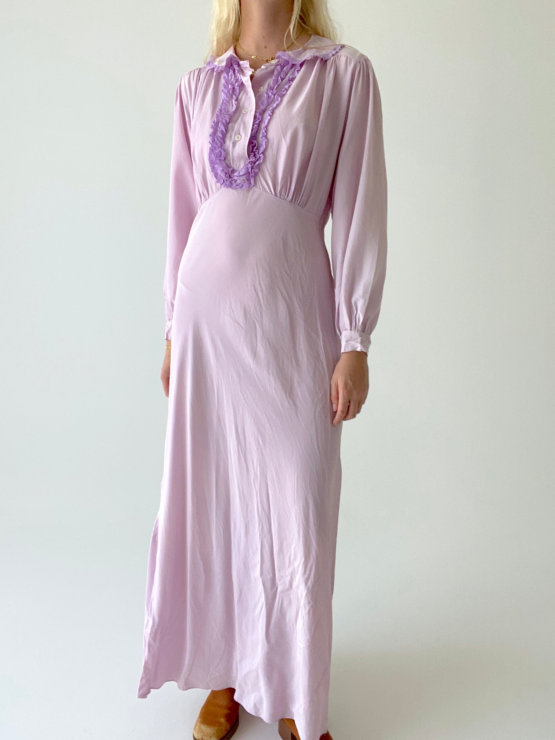 Hand Dyed Saie Lilac Long Sleeve Dress