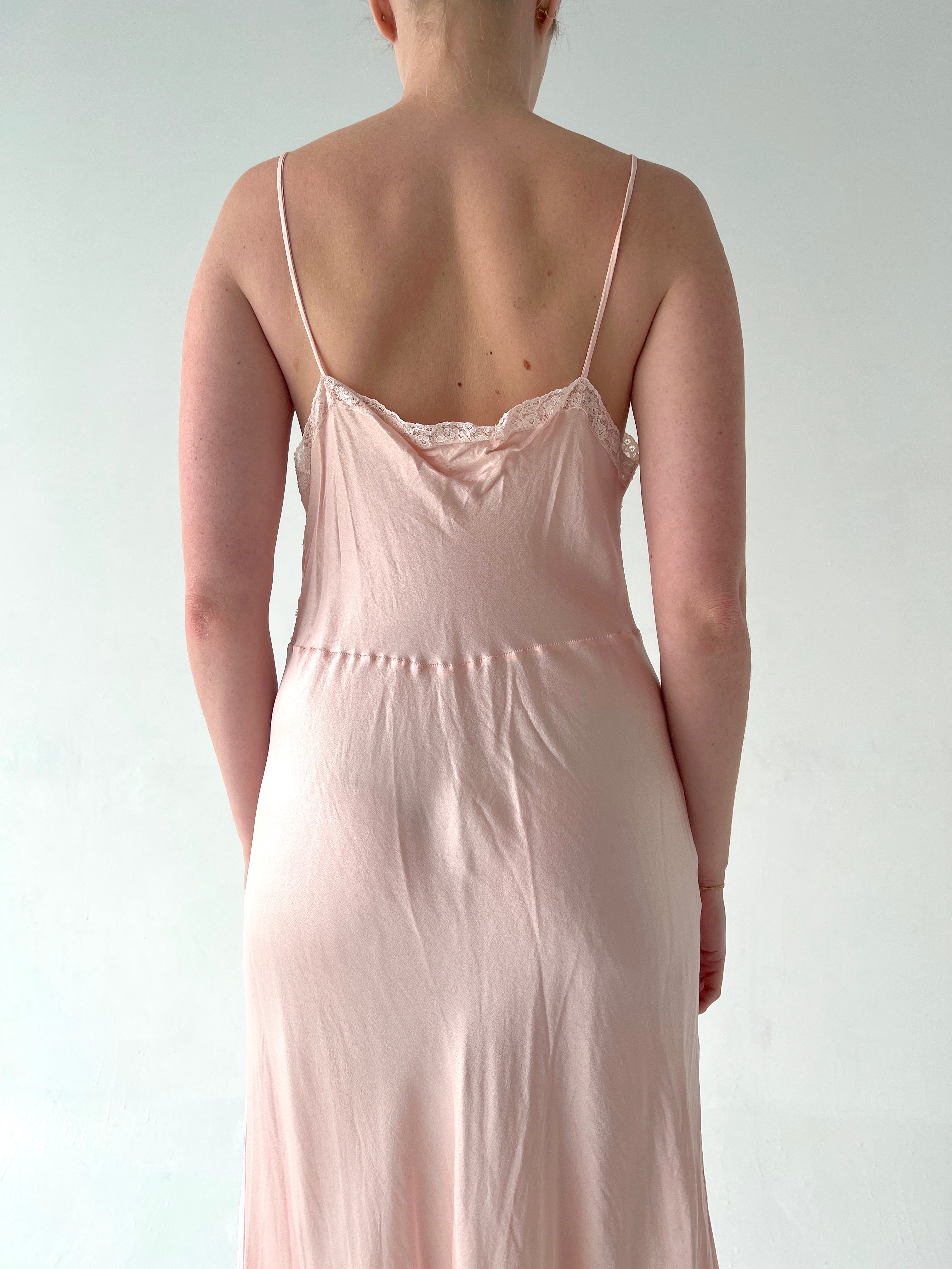 1930's Pink Silk Slip with Embroidery