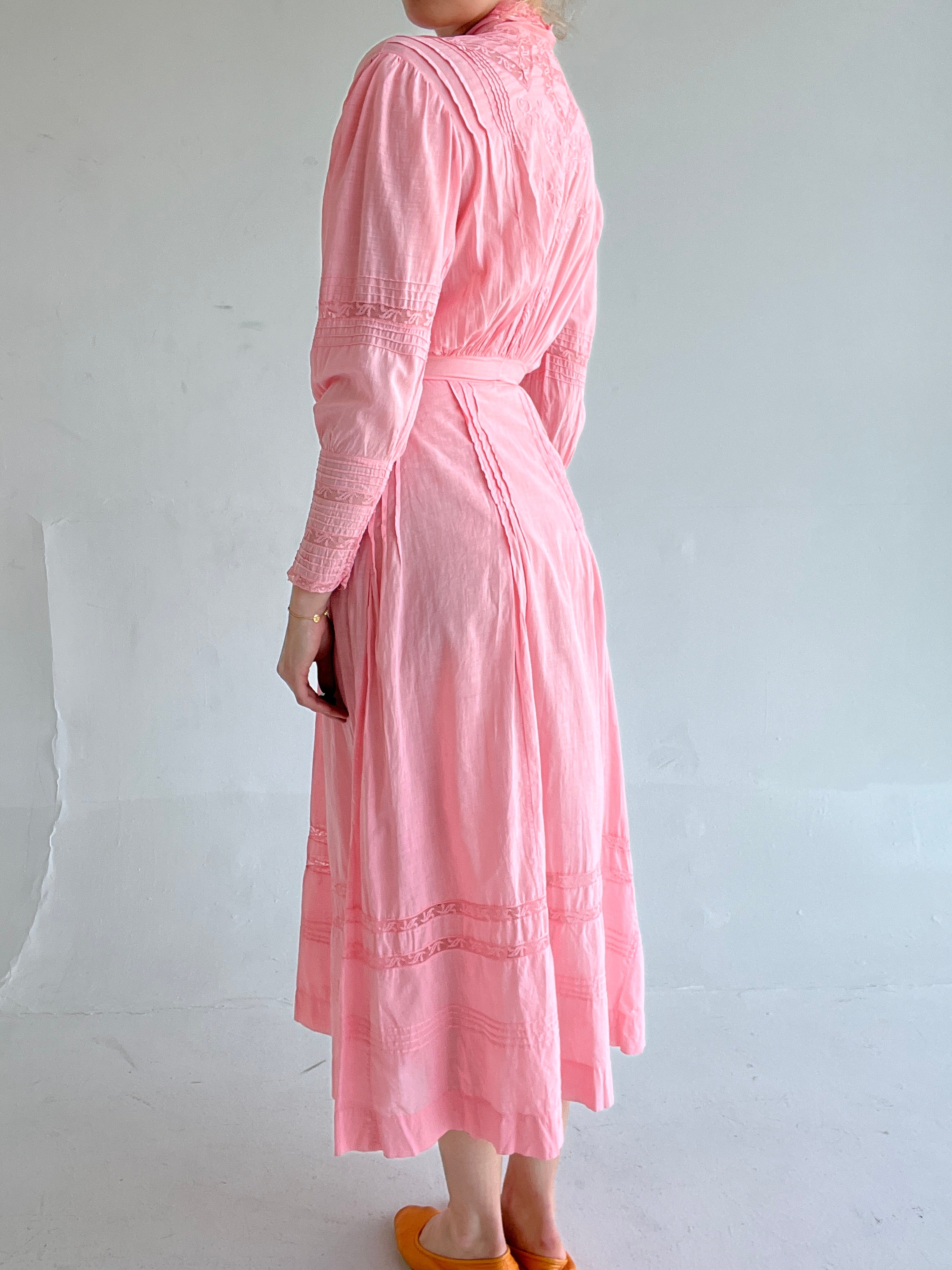 Hand Dyed Pink Cotton Edwardian Dress