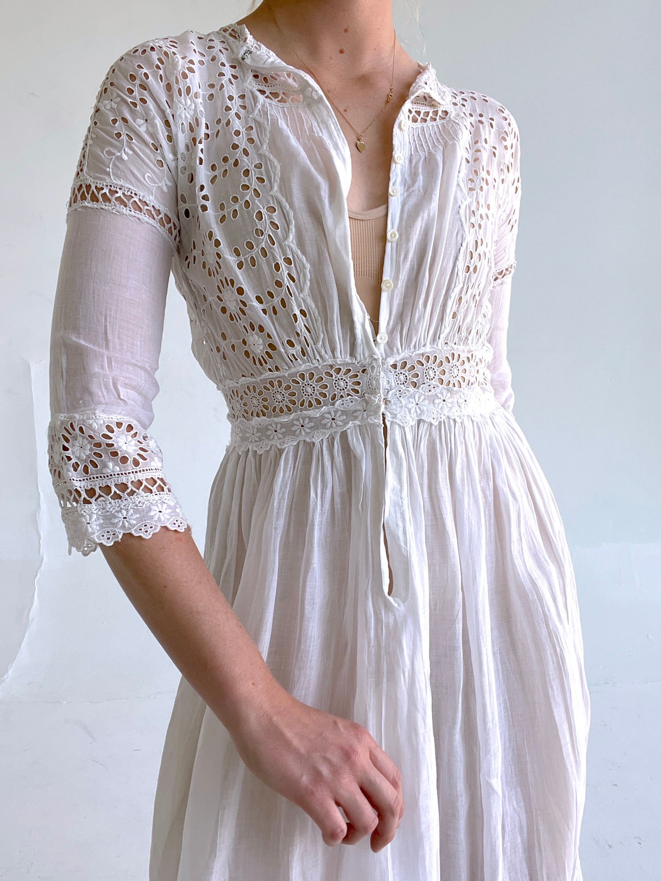 White Cotton Edwardian Dress Eveliina Vintage White Cotton Edwardian Dress Eveliina Vintage