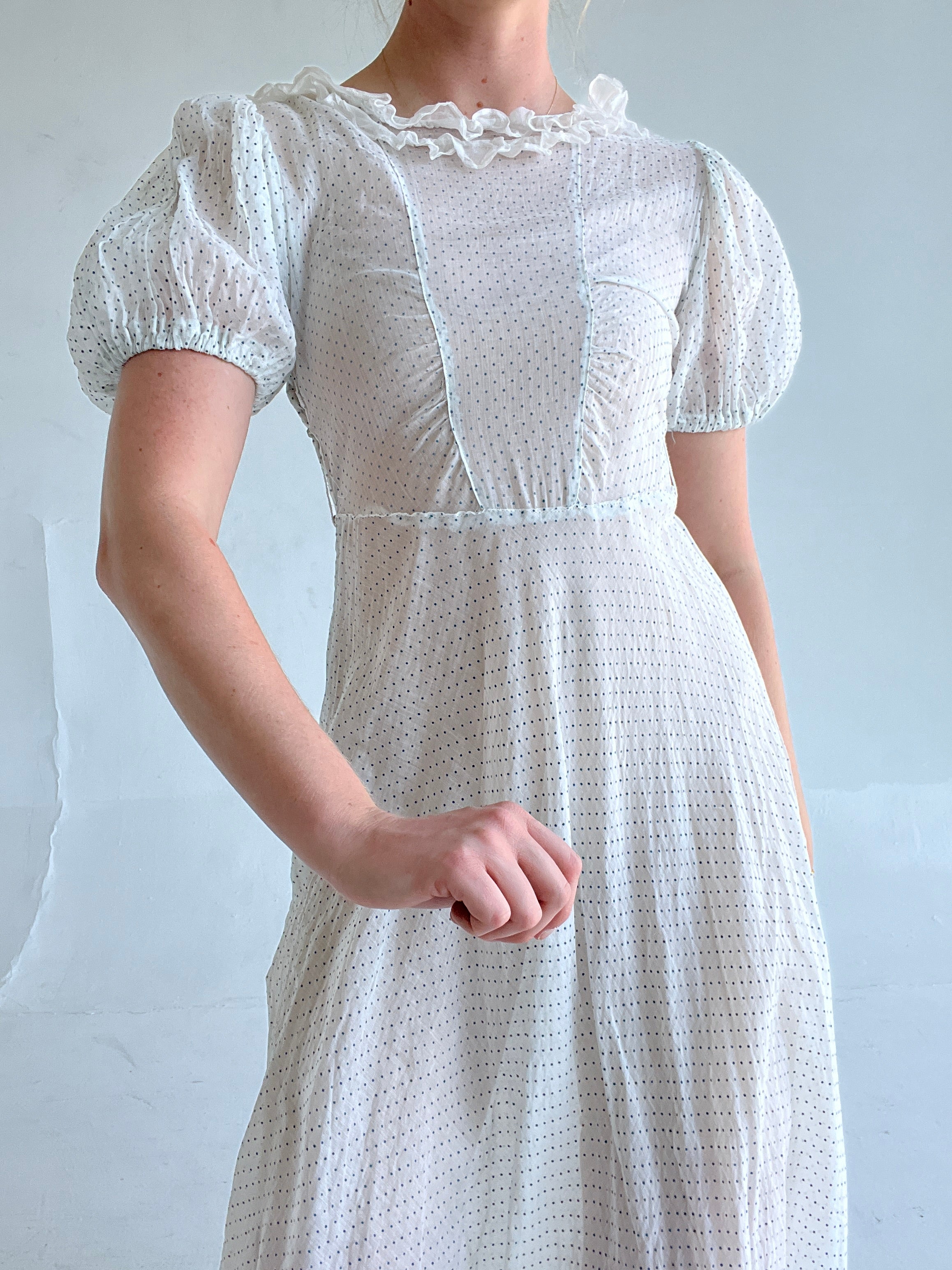 1930's Swiss Dot Puffed Sleeve Dress