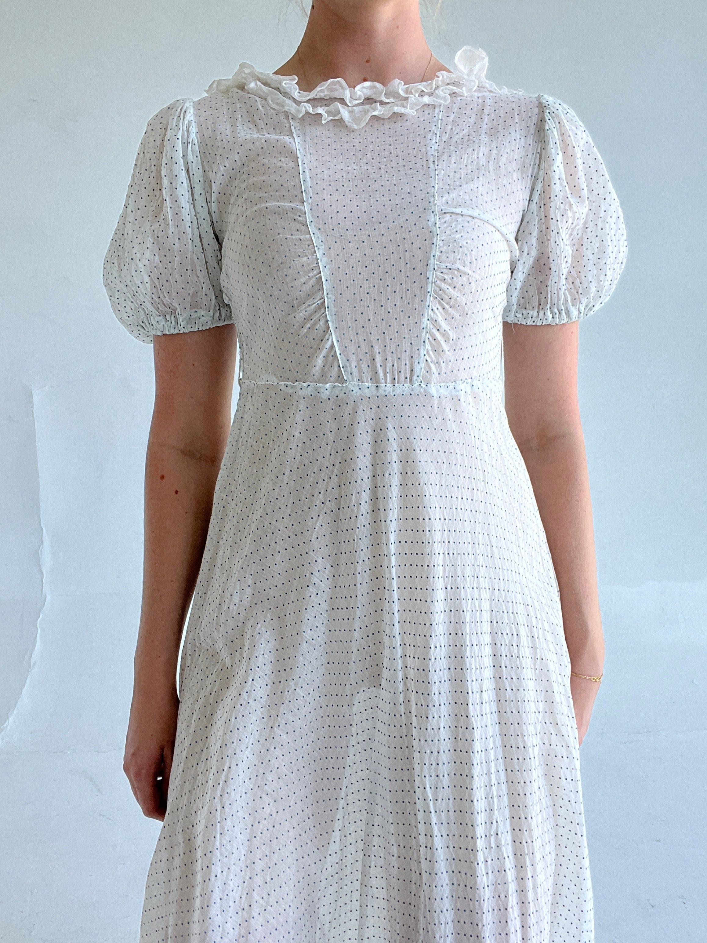 1930's Swiss Dot Puffed Sleeve Dress