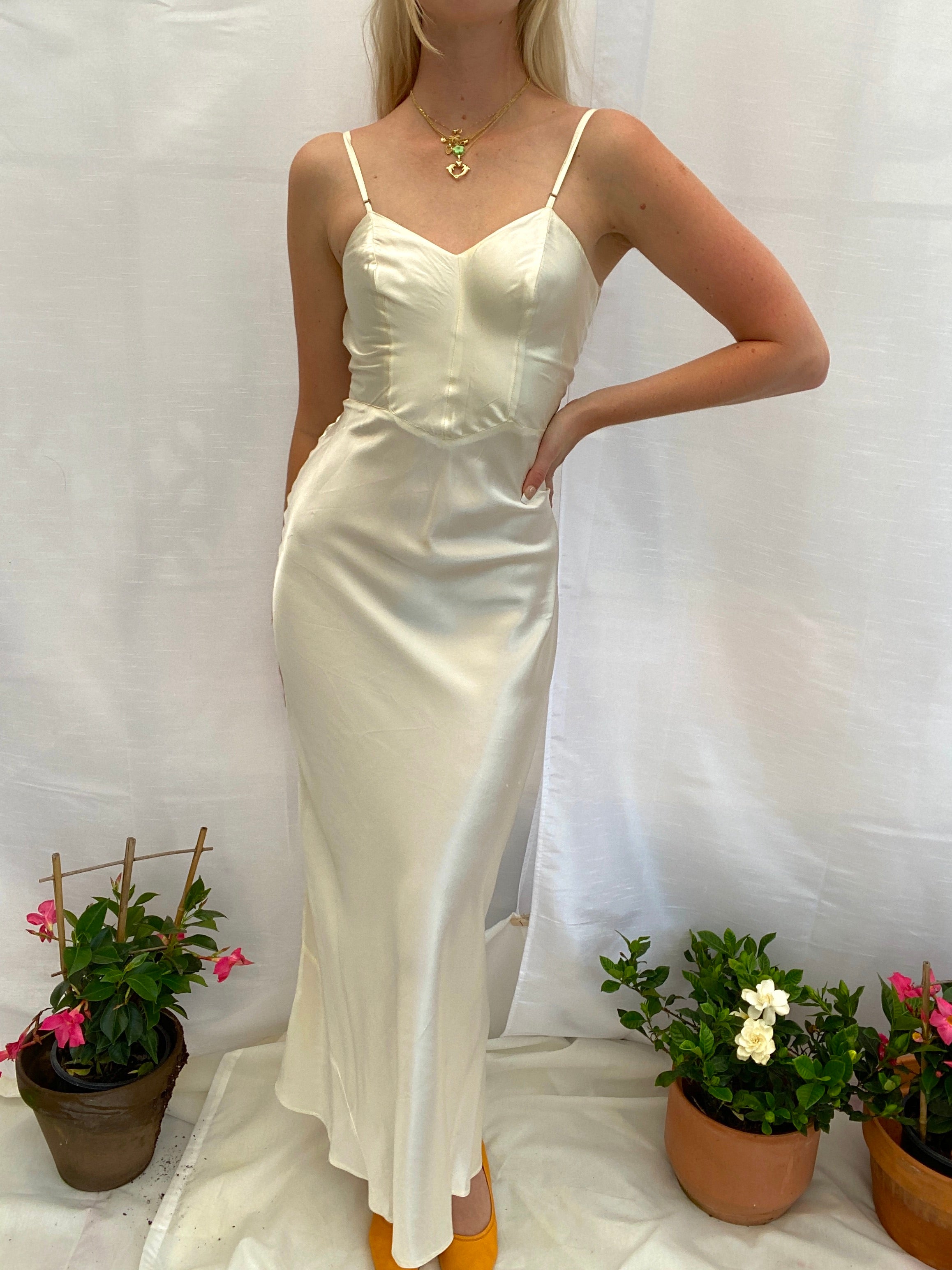 1940's White Slip Dress with Bustier Top Eveliina Vintage 1940's White Slip Dress with Bustier Top Eveliina Vintage