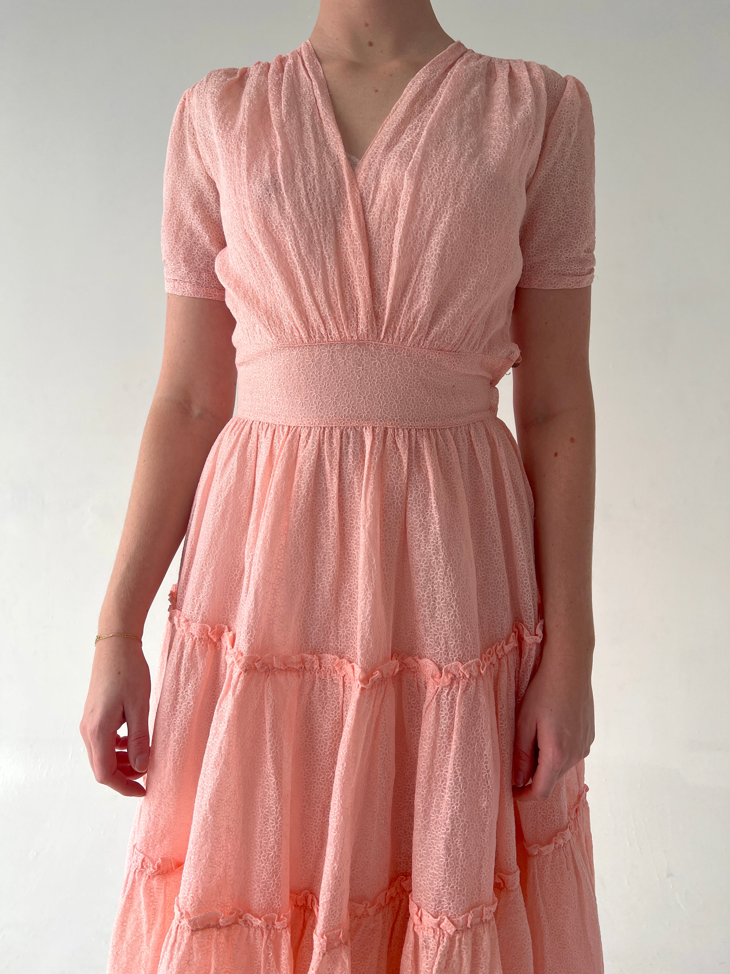 1930's Pink Gown with Embroidered Floral Print