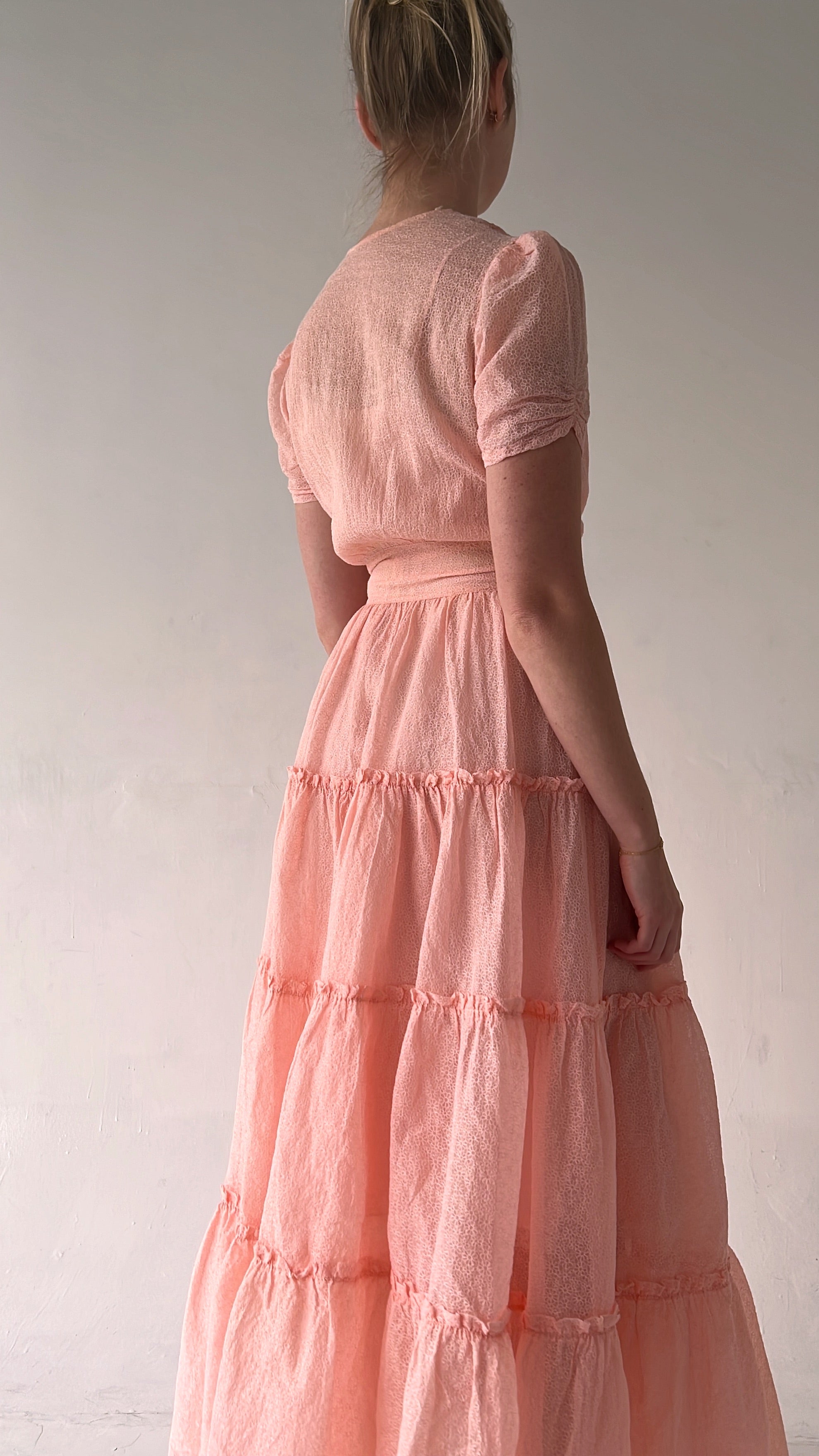 1930's Pink Gown with Embroidered Floral Print