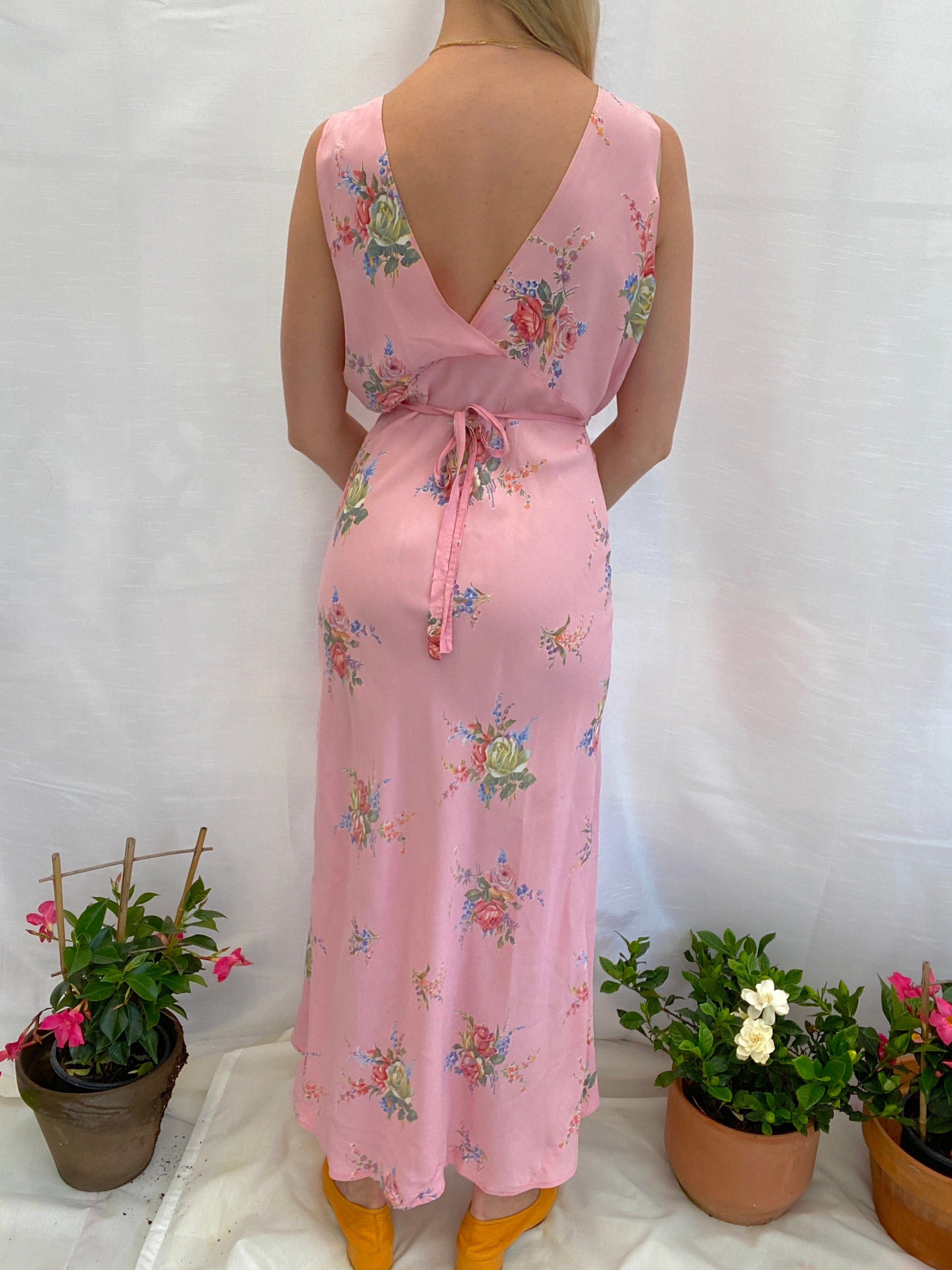 1940's Bright Pink Slip with Floral Print