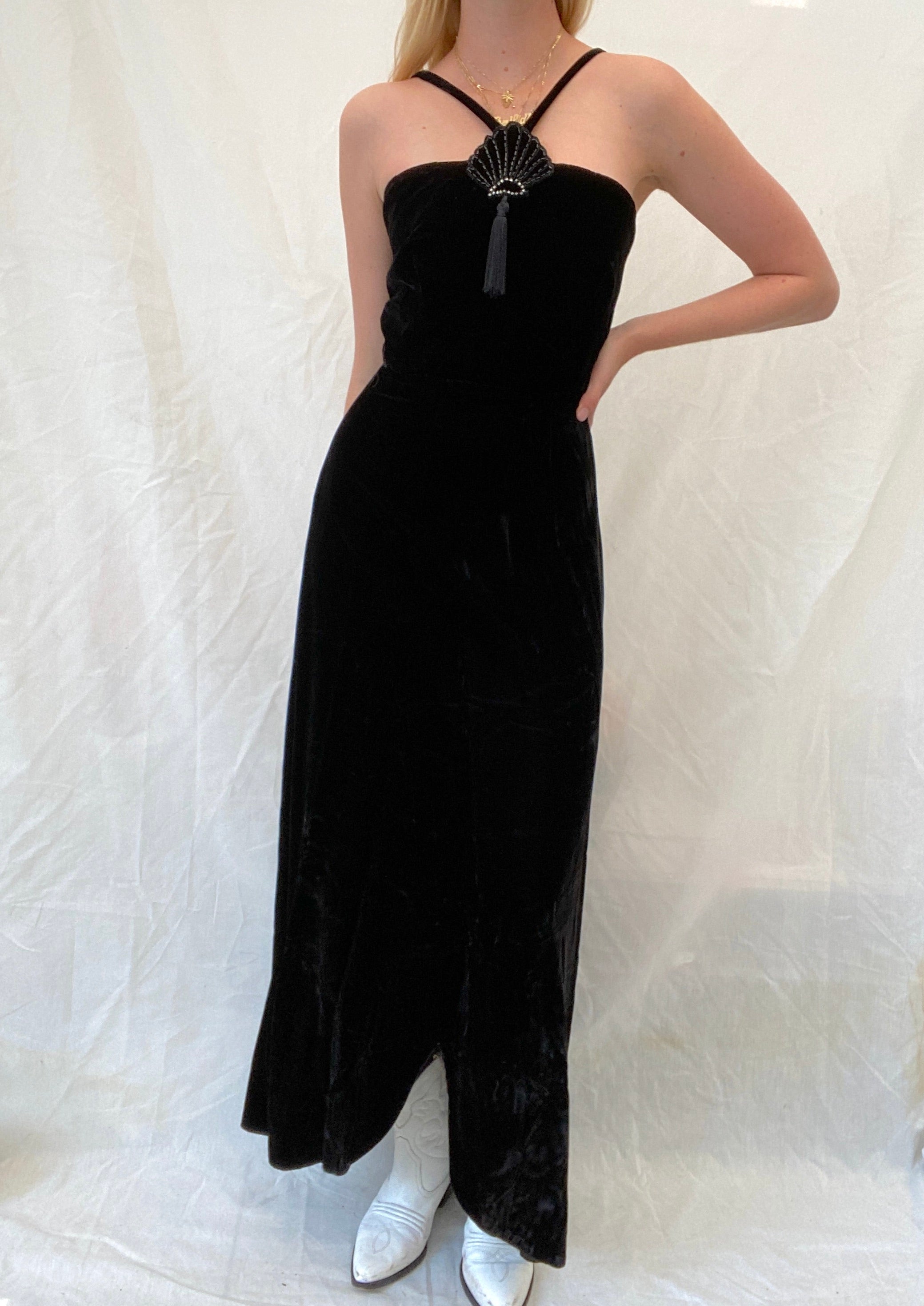 1970's Black Velvet Seashell Dress