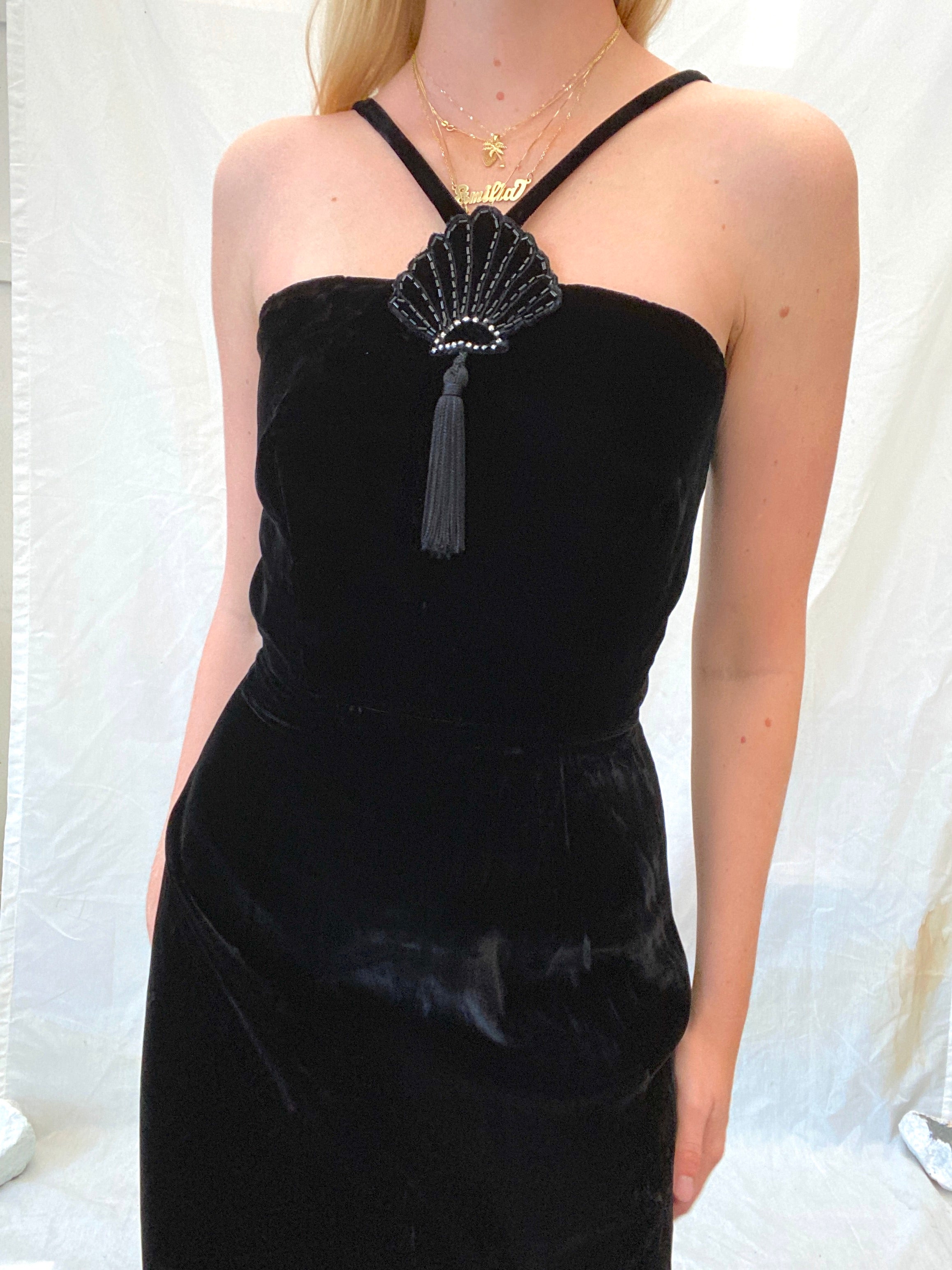 1970's Black Velvet Seashell Dress